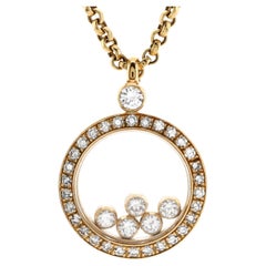 Chopard Happy Diamonds Round Pendant Necklace 18K Yellow Gold with Diamonds