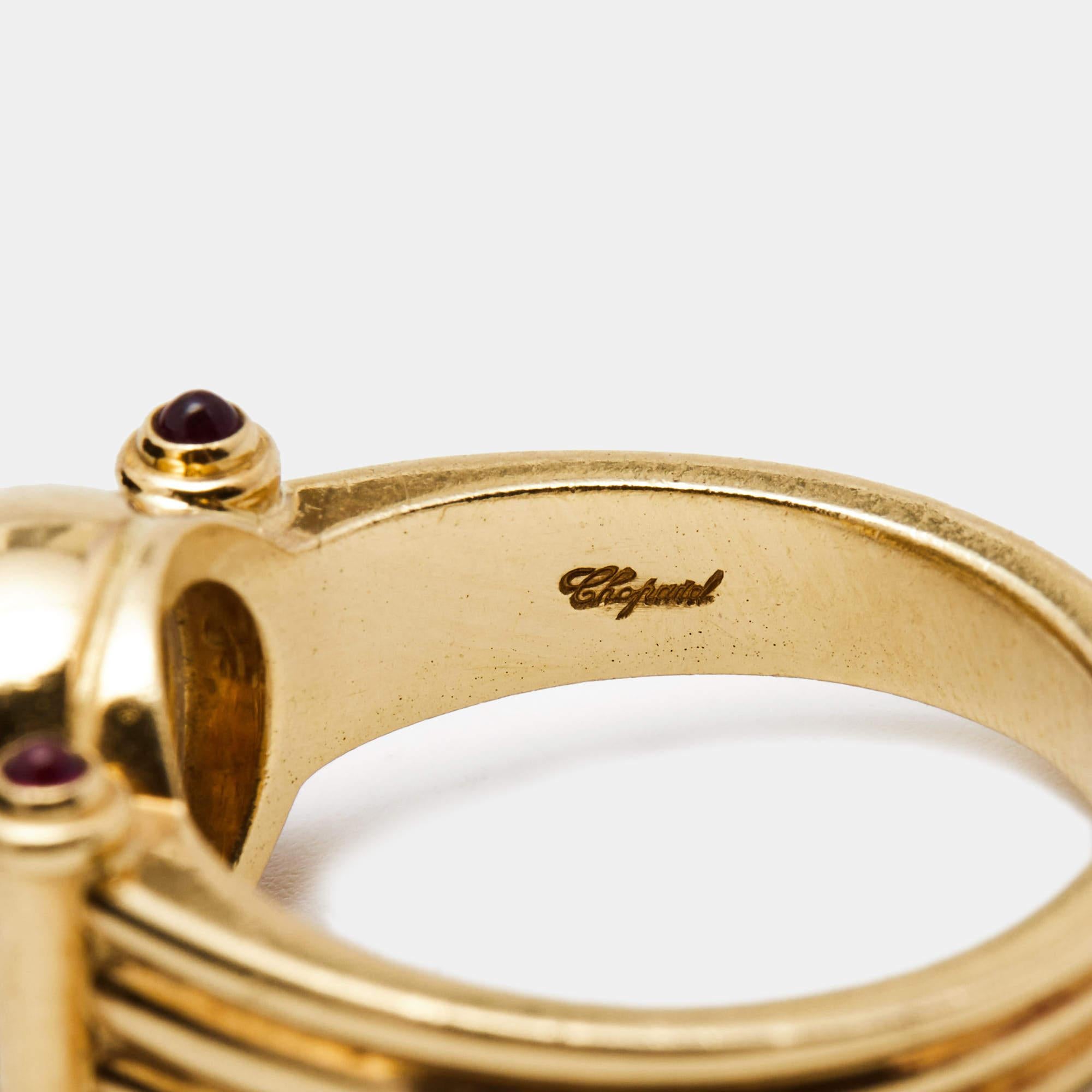 Chopard Happy Diamonds Ruby 18k Yellow Gold Ring Size 56 In Good Condition In Dubai, Al Qouz 2