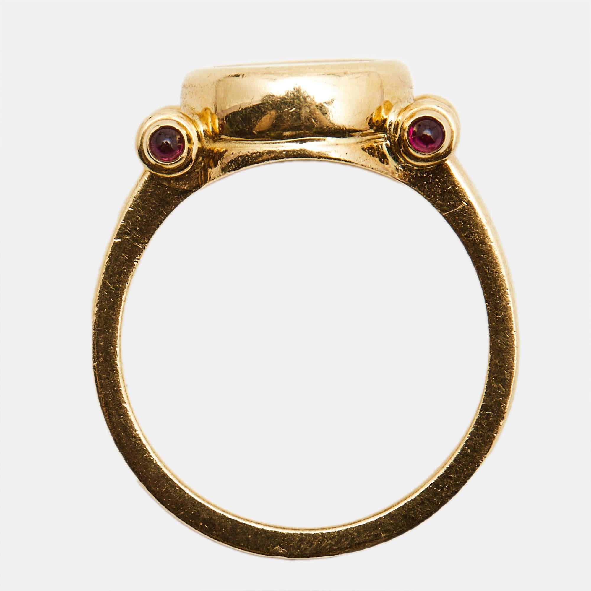 Women's Chopard Happy Diamonds Ruby 18k Yellow Gold Ring Size 56