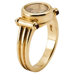 Chopard Happy Diamonds Ruby 18k Yellow Gold Ring Size 56