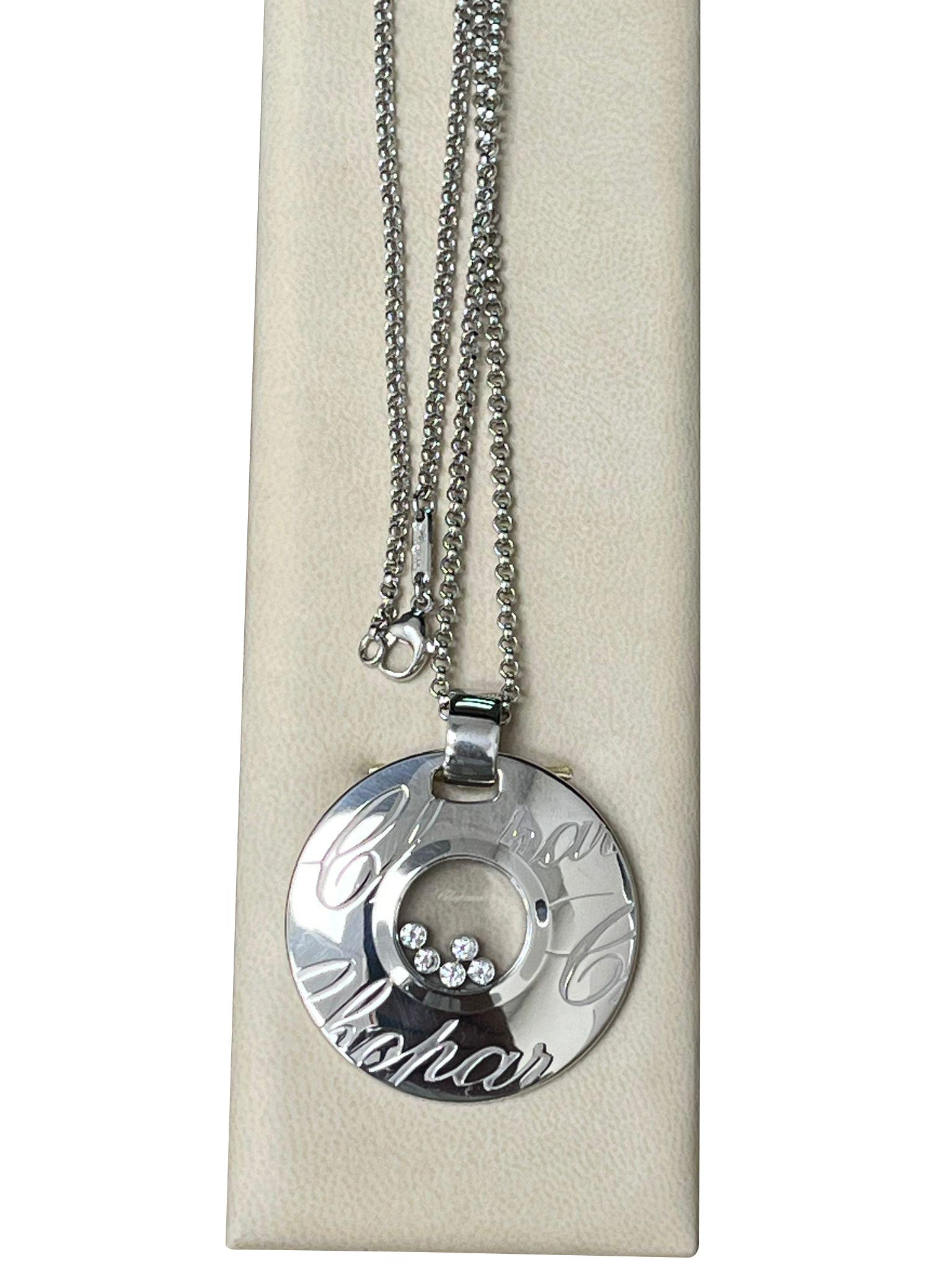 Chopard Happy Diamonds Signature Disc Necklace 18k White Gold with Round Diamond For Sale 4
