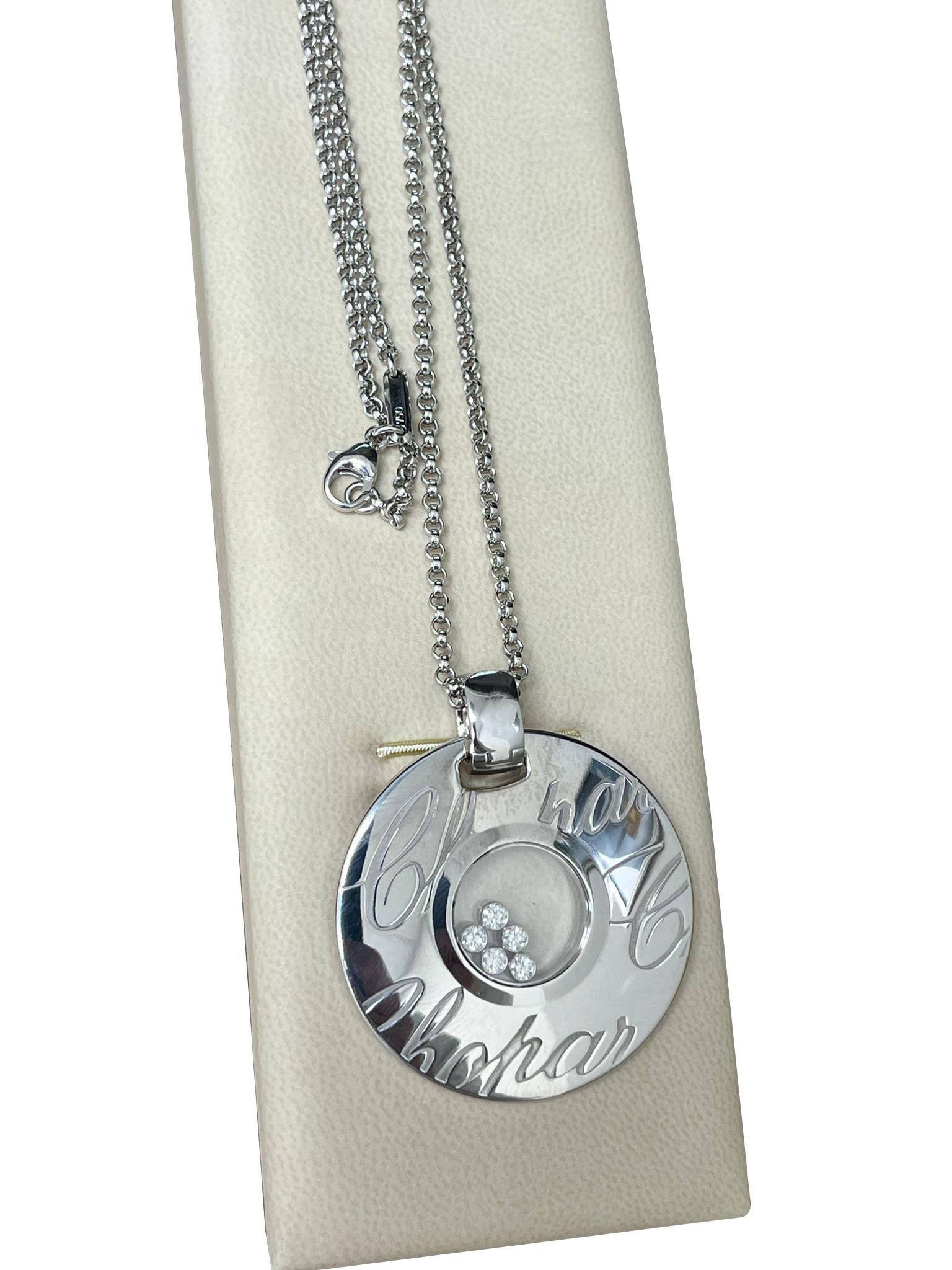 Chopard Happy Diamonds Signature Disc Necklace 18k White Gold with Round Diamond For Sale 5