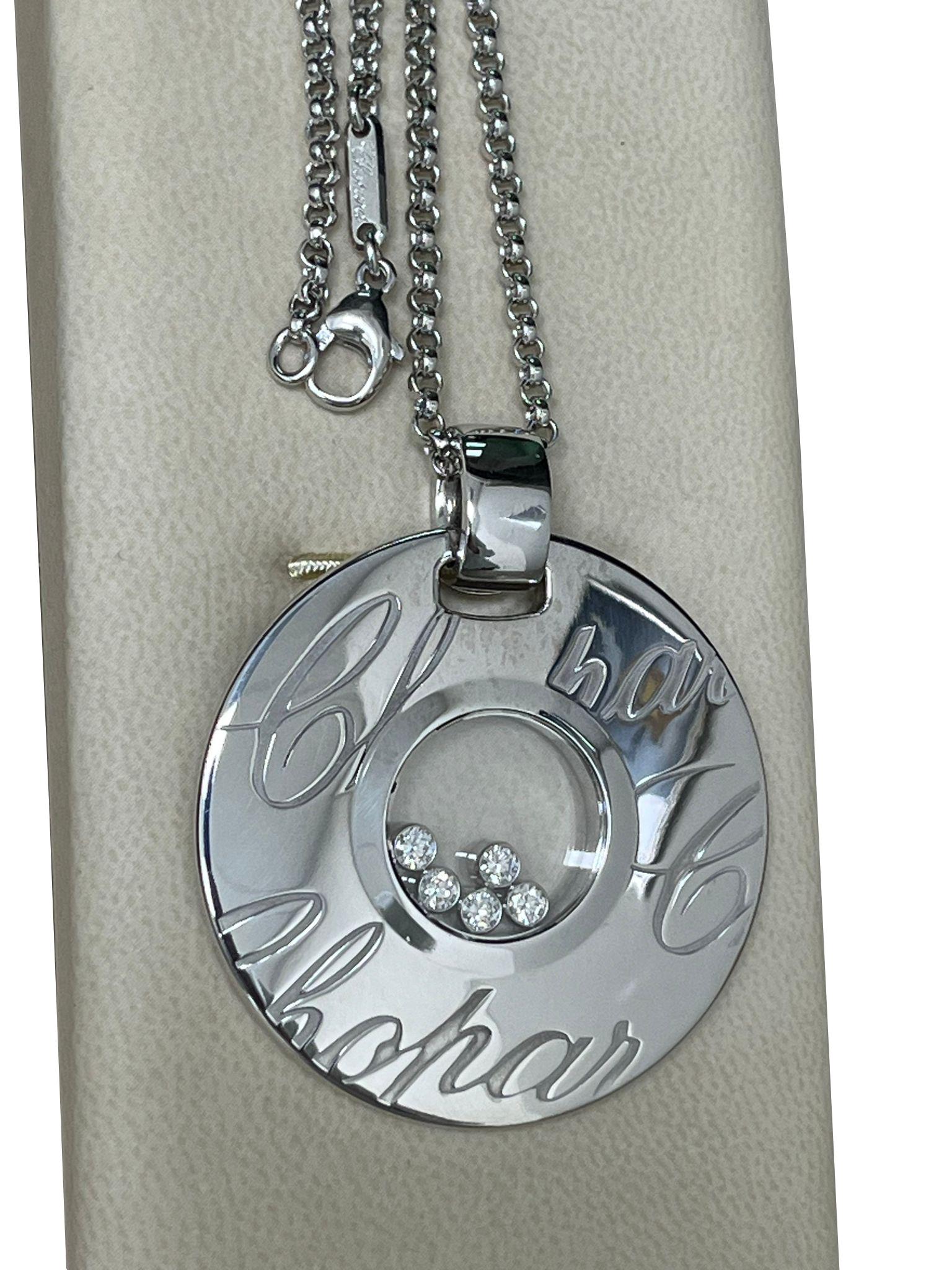 Chopard Happy Diamonds Signature Disc Necklace 18k White Gold with Round Diamond For Sale 6