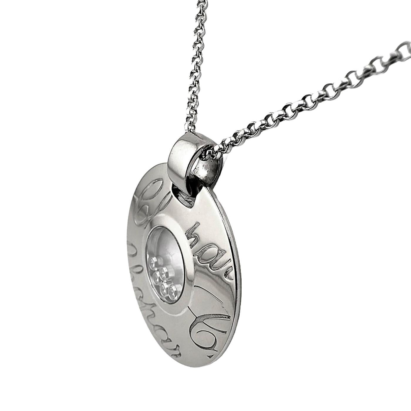 Modernist Chopard Happy Diamonds Signature Disc Necklace 18k White Gold with Round Diamond For Sale