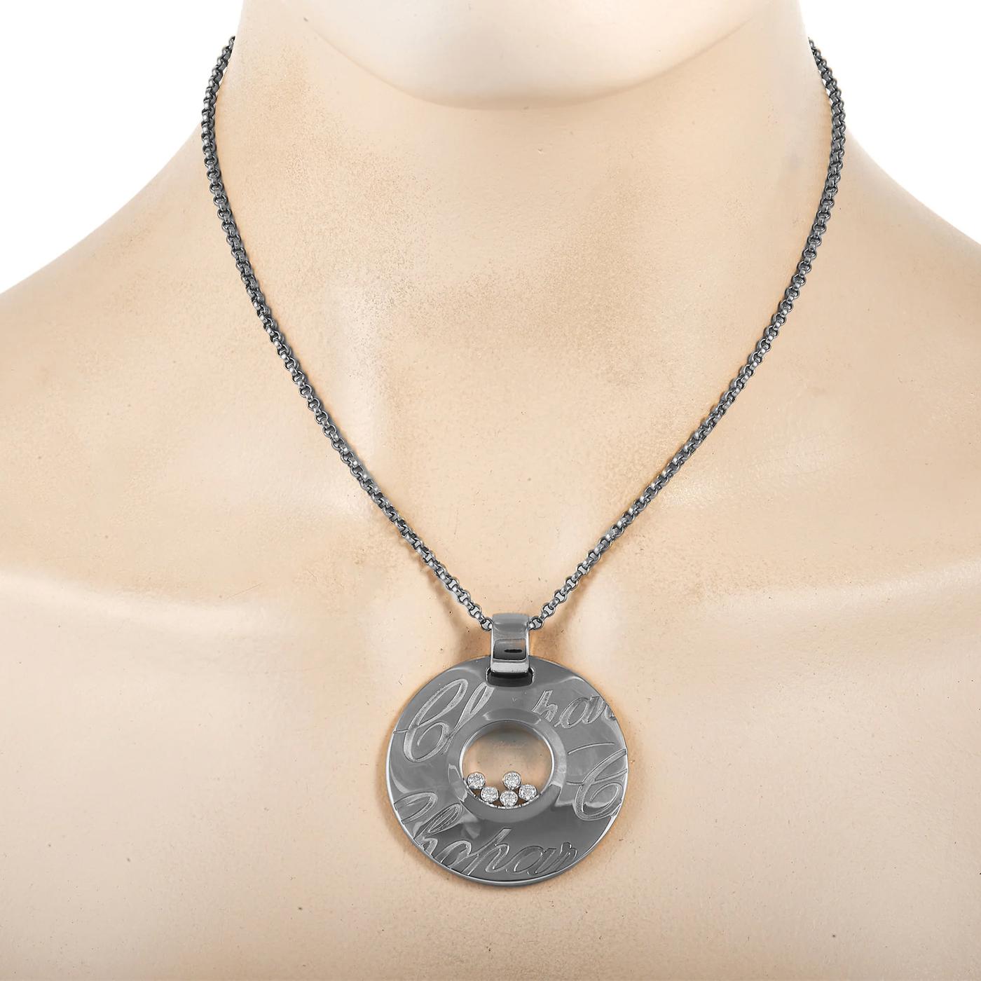 Chopard Happy Diamonds Signature Disc Necklace 18k White Gold with Round Diamond For Sale 8