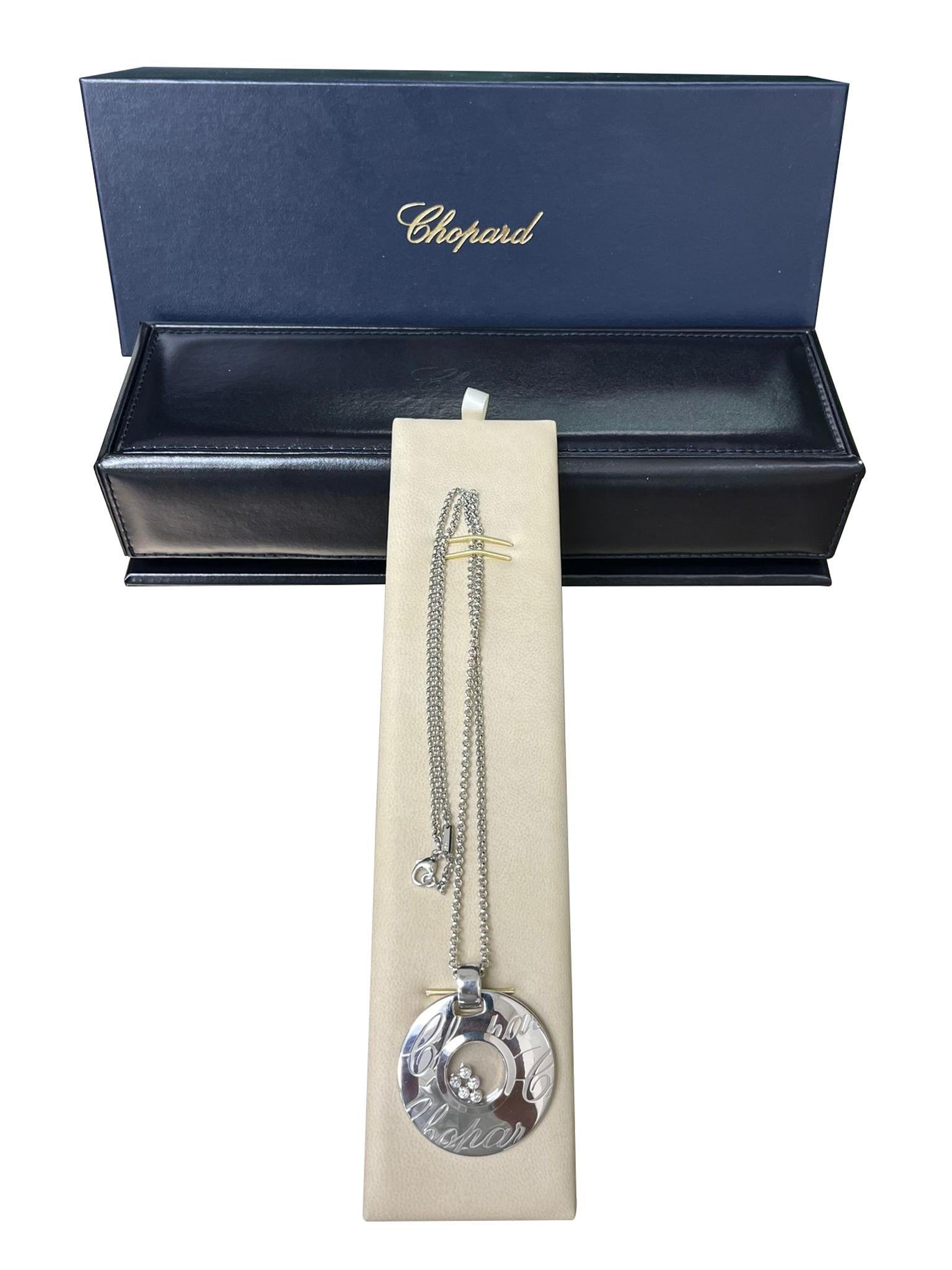 Women's Chopard Happy Diamonds Signature Disc Necklace 18k White Gold with Round Diamond For Sale