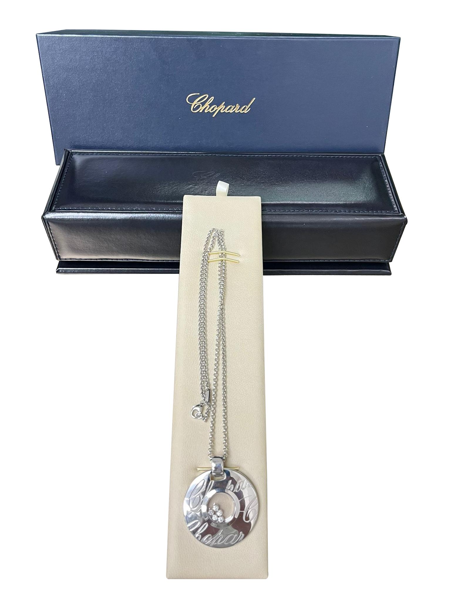 Chopard Happy Diamonds Signature Disc Necklace 18k White Gold with Round Diamond For Sale 1