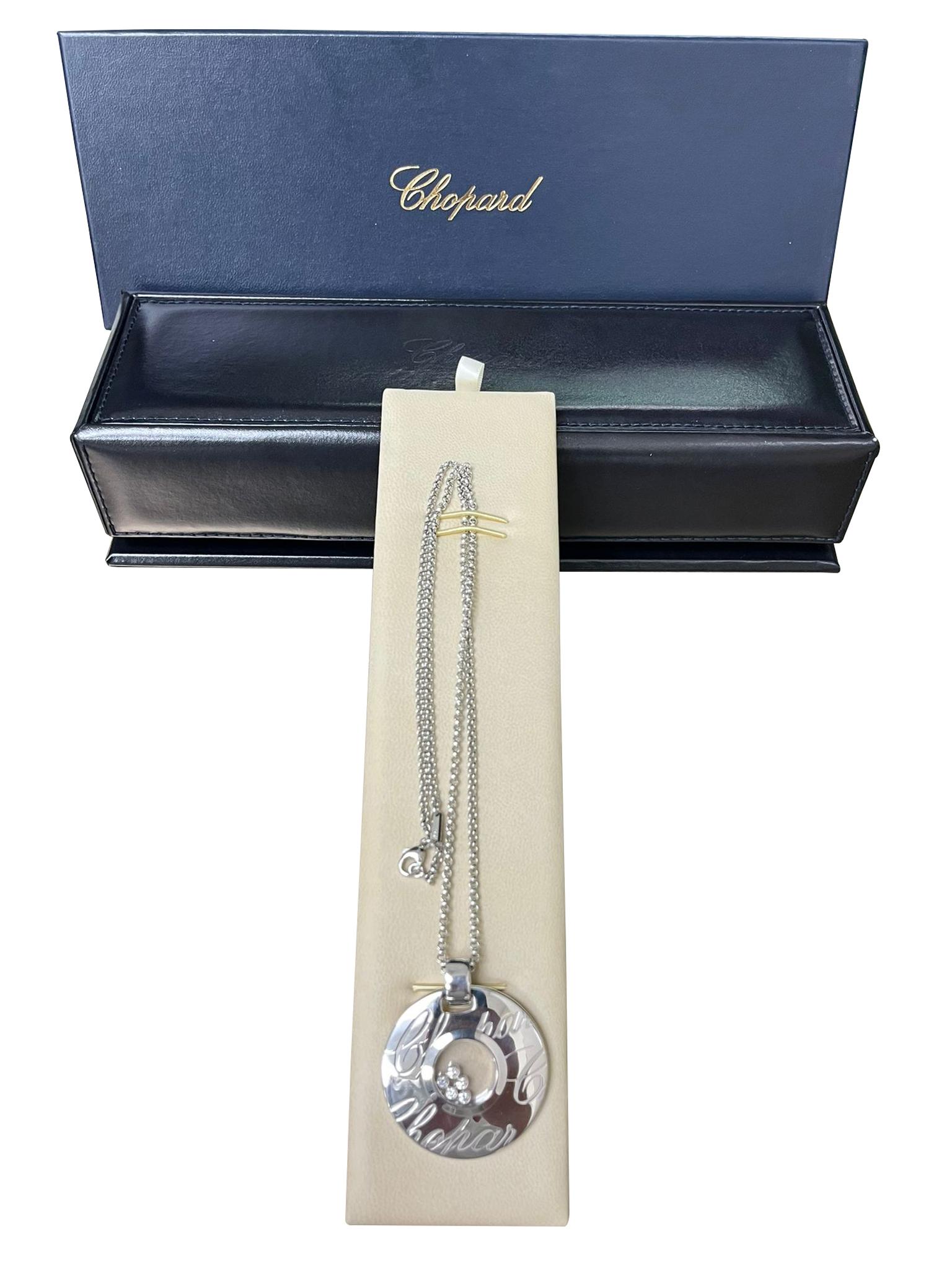 Chopard Happy Diamonds Signature Disc Necklace 18k White Gold with Round Diamond For Sale 2