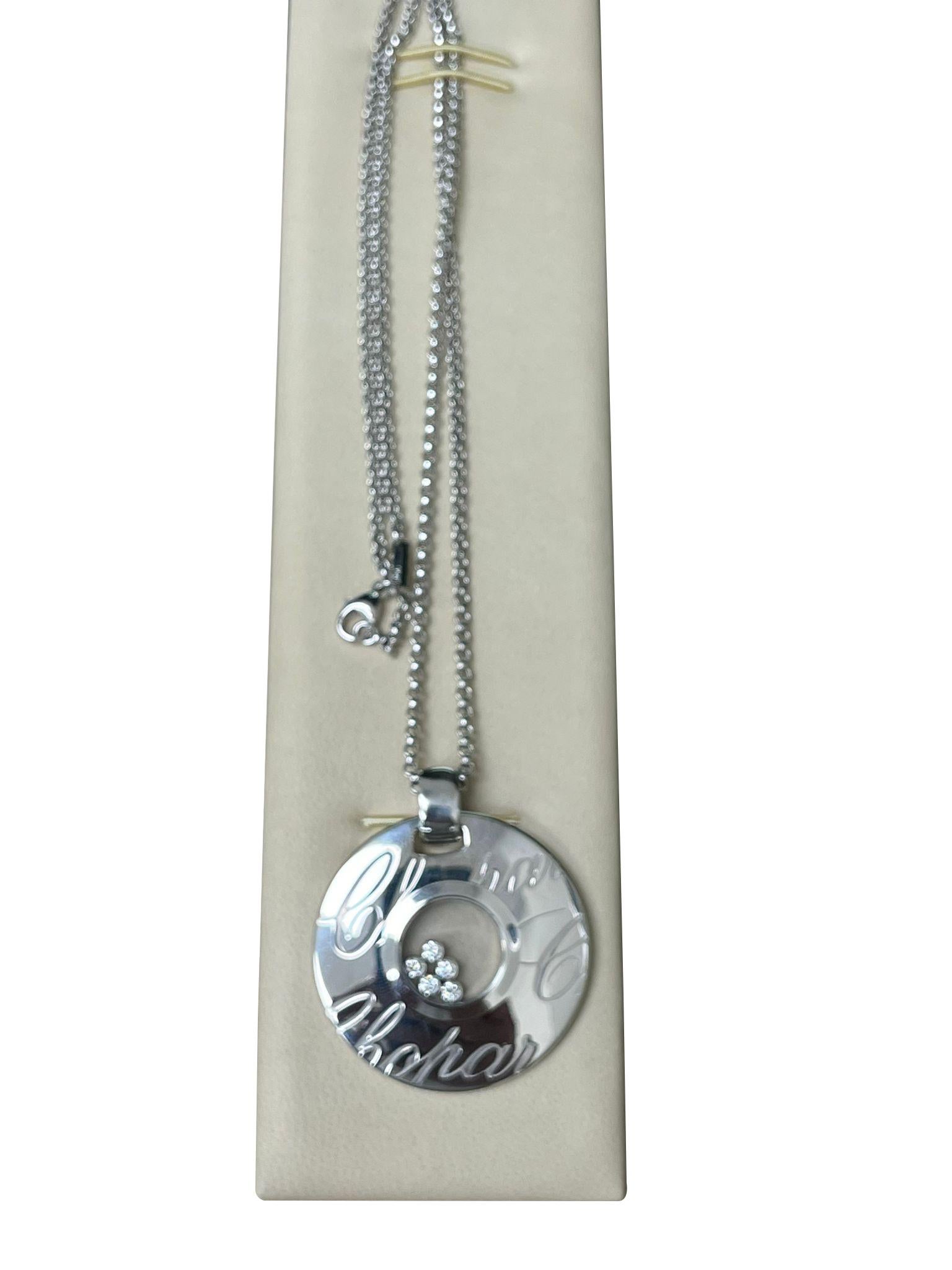 Chopard Happy Diamonds Signature Disc Necklace 18k White Gold with Round Diamond For Sale 3