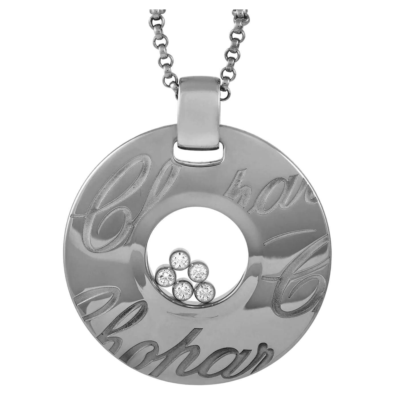 Chopard Happy Diamonds Signature Disc Necklace 18k White Gold with Round Diamond For Sale