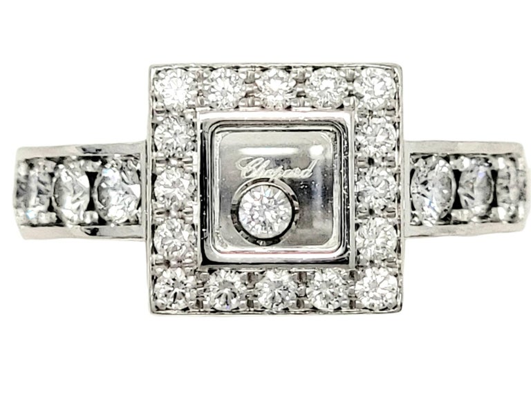 Chopard Happy Diamonds Square Pave Halo Band Ring in 18 Karat White Gold For Sale 4