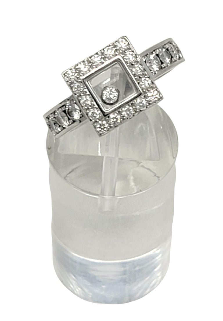 Chopard Happy Diamonds Square Pave Halo Band Ring in 18 Karat White Gold For Sale 5