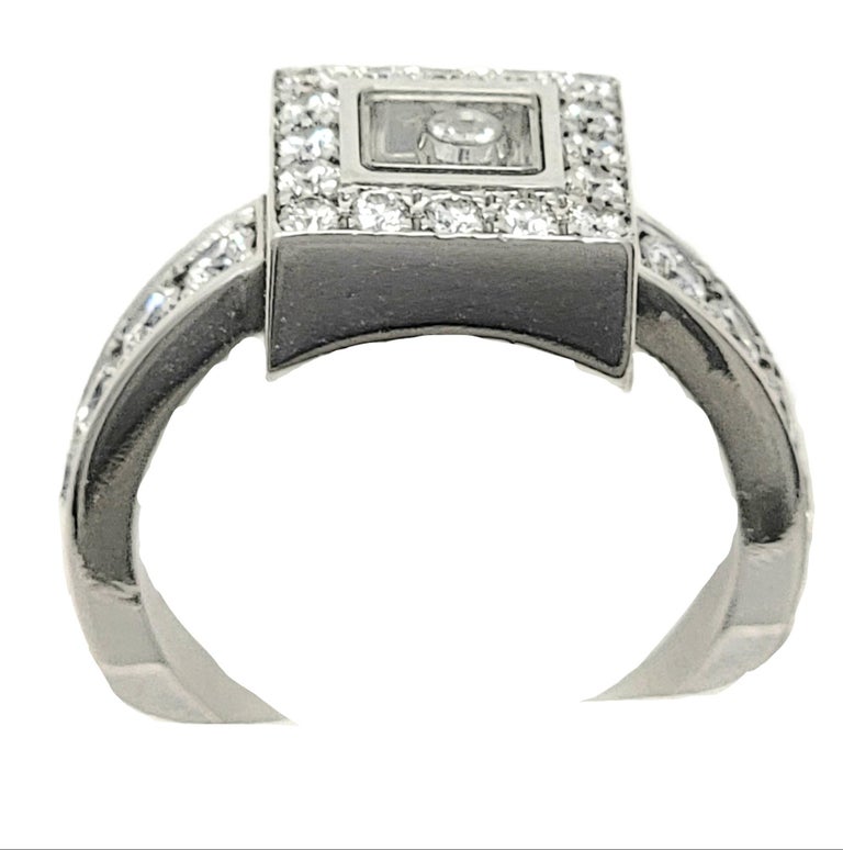 Chopard Happy Diamonds Square Pave Halo Band Ring in 18 Karat White Gold For Sale 6