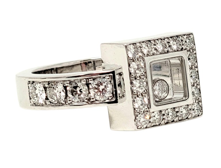 Chopard Happy Diamonds Square Pave Halo Band Ring in 18 Karat White Gold In Good Condition For Sale In Scottsdale, AZ