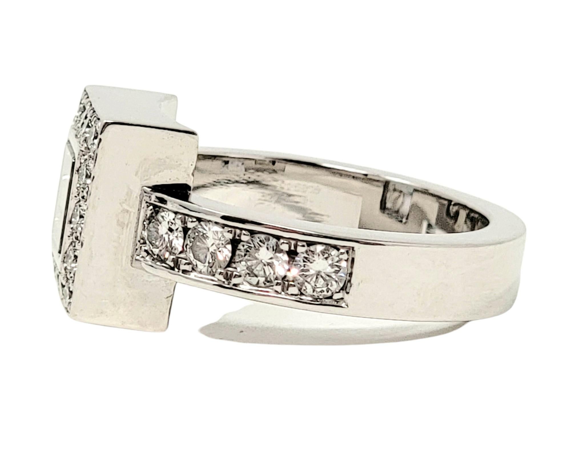 Contemporary Chopard Happy Diamonds Square Pave Halo Band Ring in 18 Karat White Gold