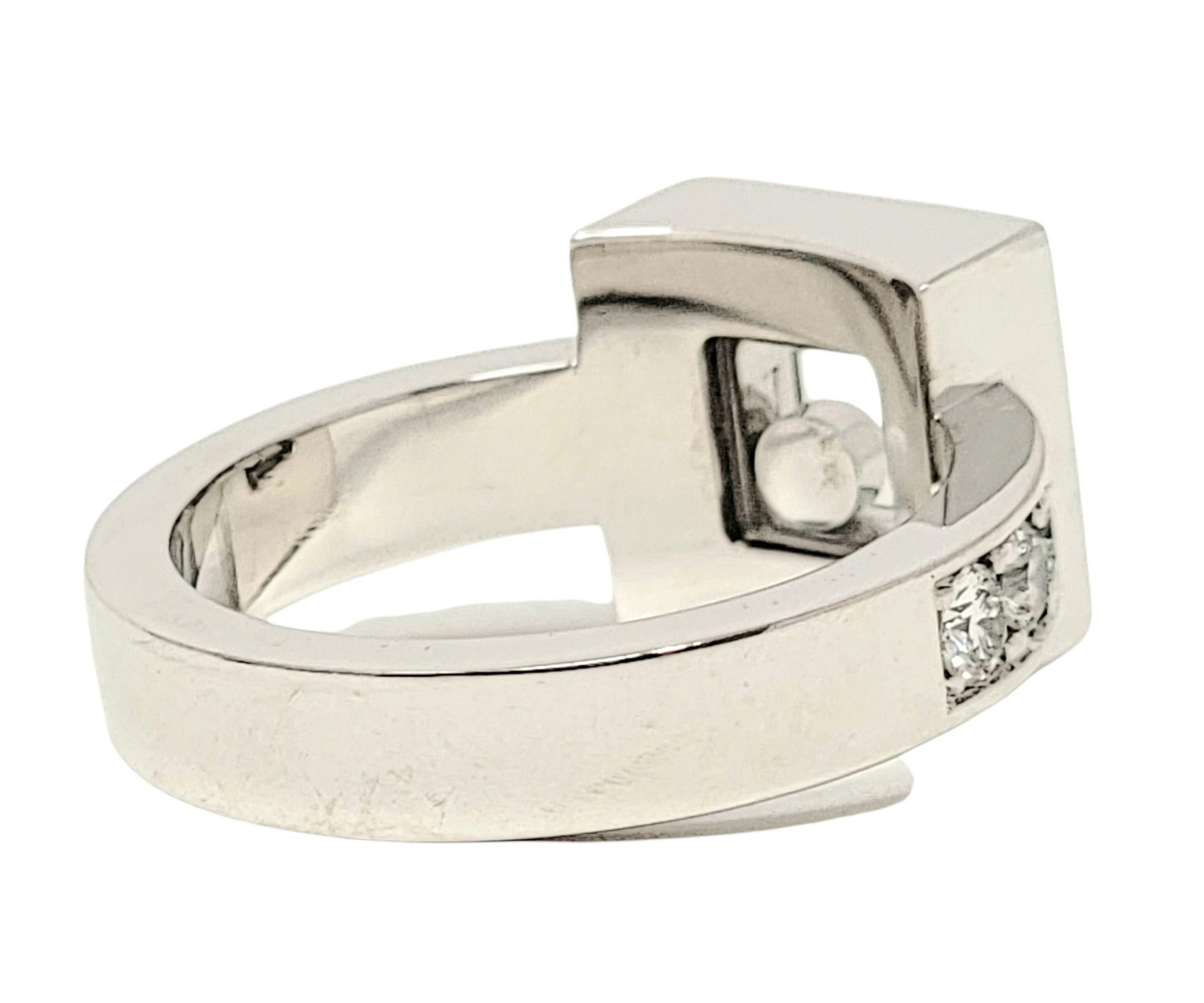 Round Cut Chopard Happy Diamonds Square Pave Halo Band Ring in 18 Karat White Gold
