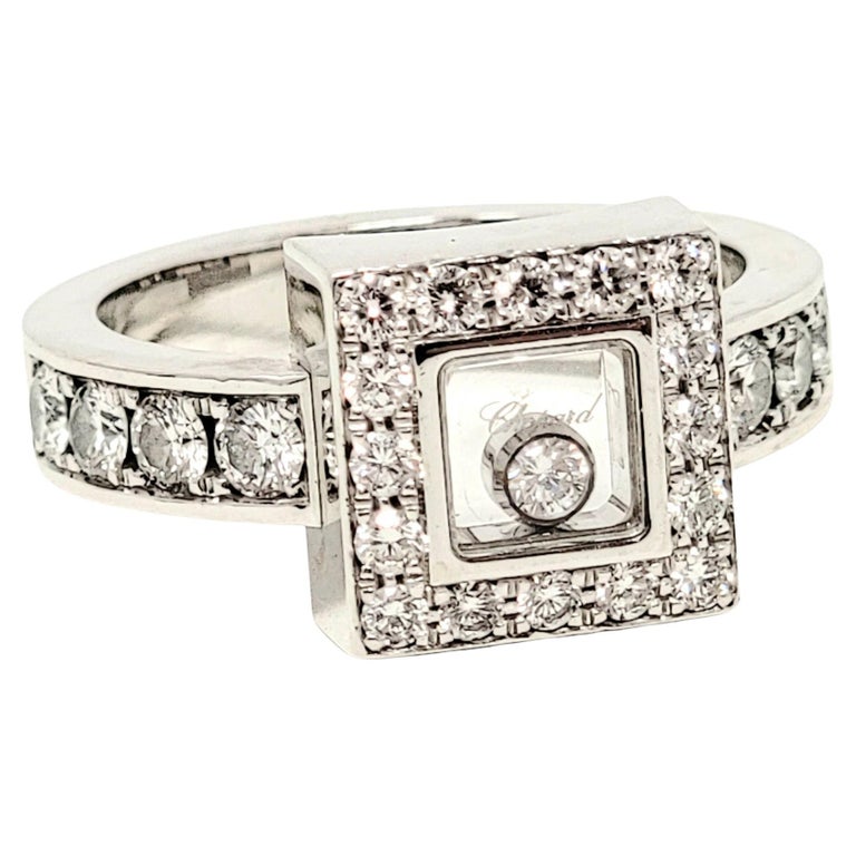 Chopard Happy Diamonds Square Pave Halo Band Ring in 18 Karat White Gold For Sale