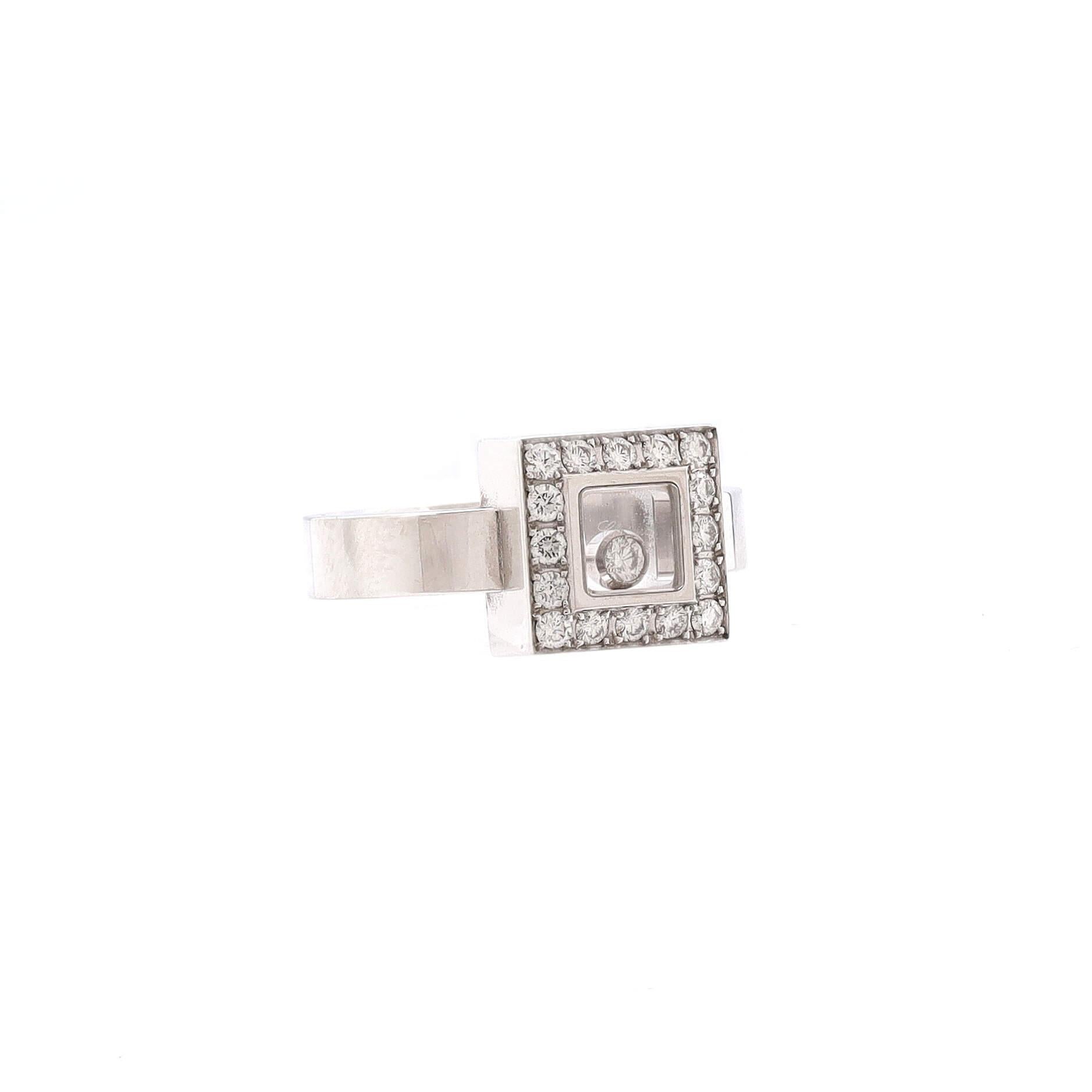 Condition: Very good. Moderate wear throughout.
Accessories: No Accessories
Measurements: Size: 6, Width: 4.00 mm
Designer: Chopard
Model: Happy Diamonds Square Ring 18K White Gold and Diamonds
Exterior Color: White Gold
Item Number: 159680/356