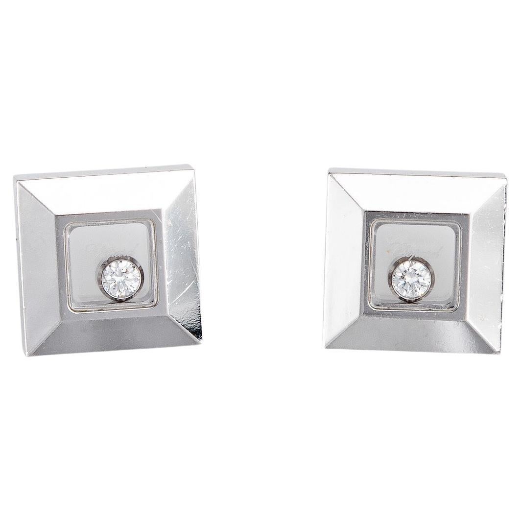 Chopard Happy Diamonds Pendientes Cuadrados Estate Oro Blanco 18k Flotantes