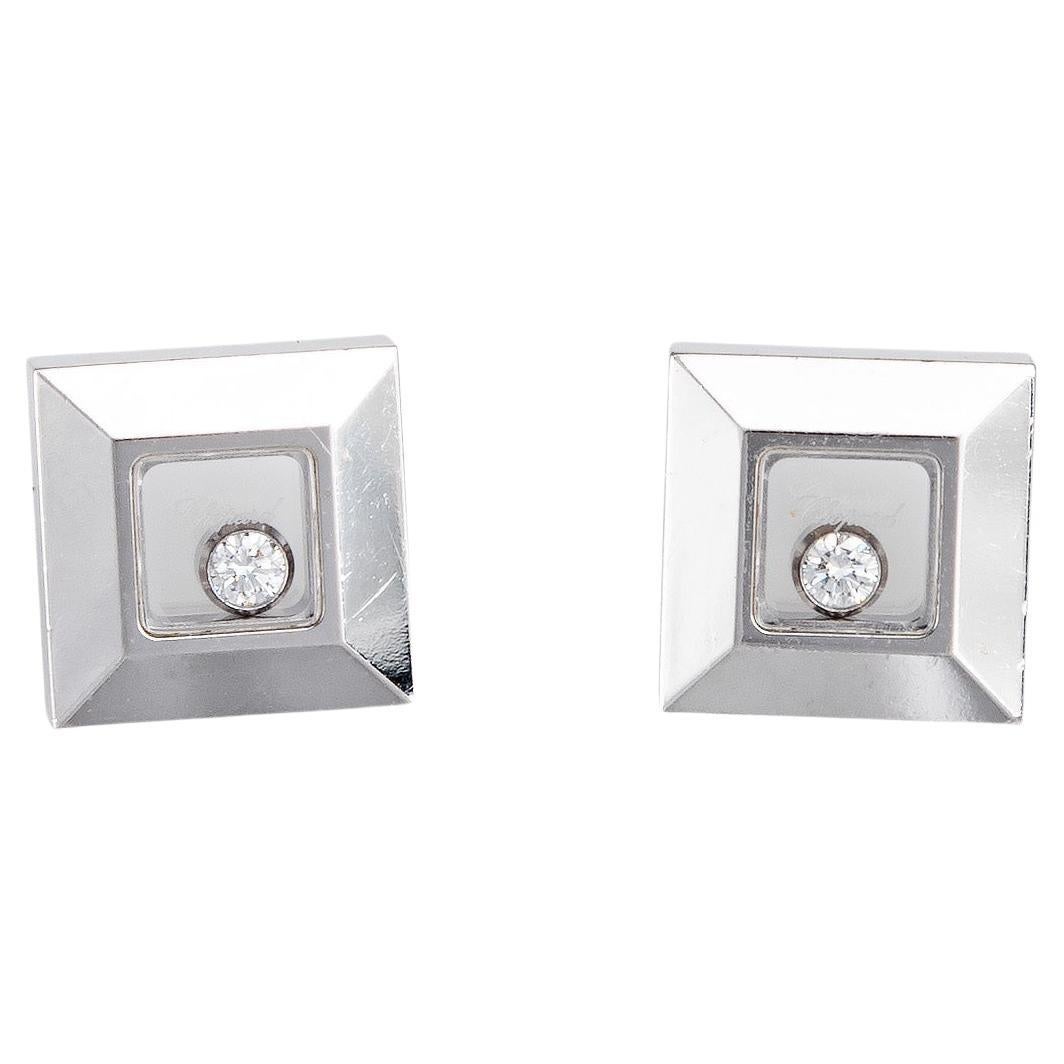 Chopard Happy Diamonds Square Stud Earrings Estate 18k White Gold Floating