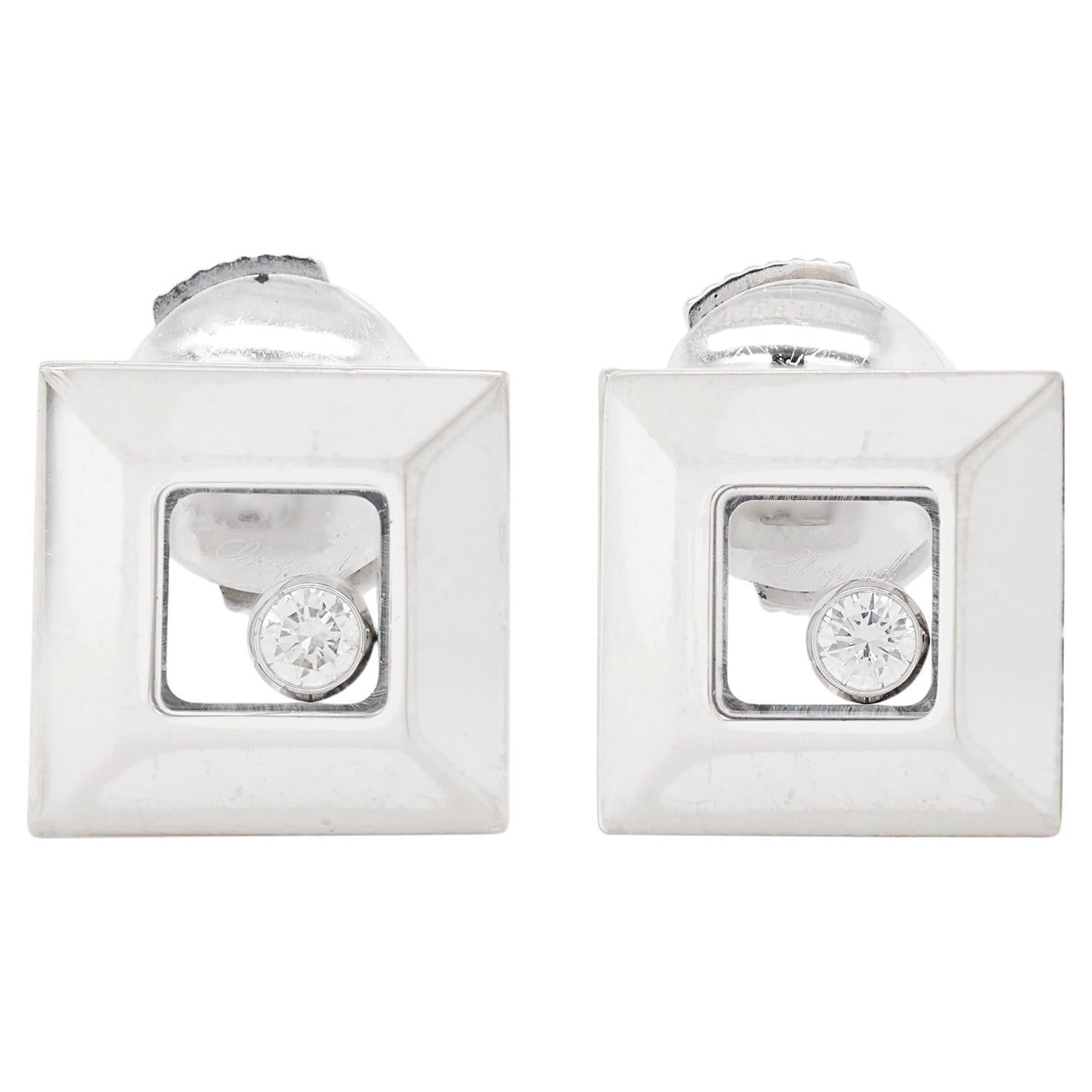 Orecchini Chopard Happy Diamonds quadrati in oro bianco 18 carati