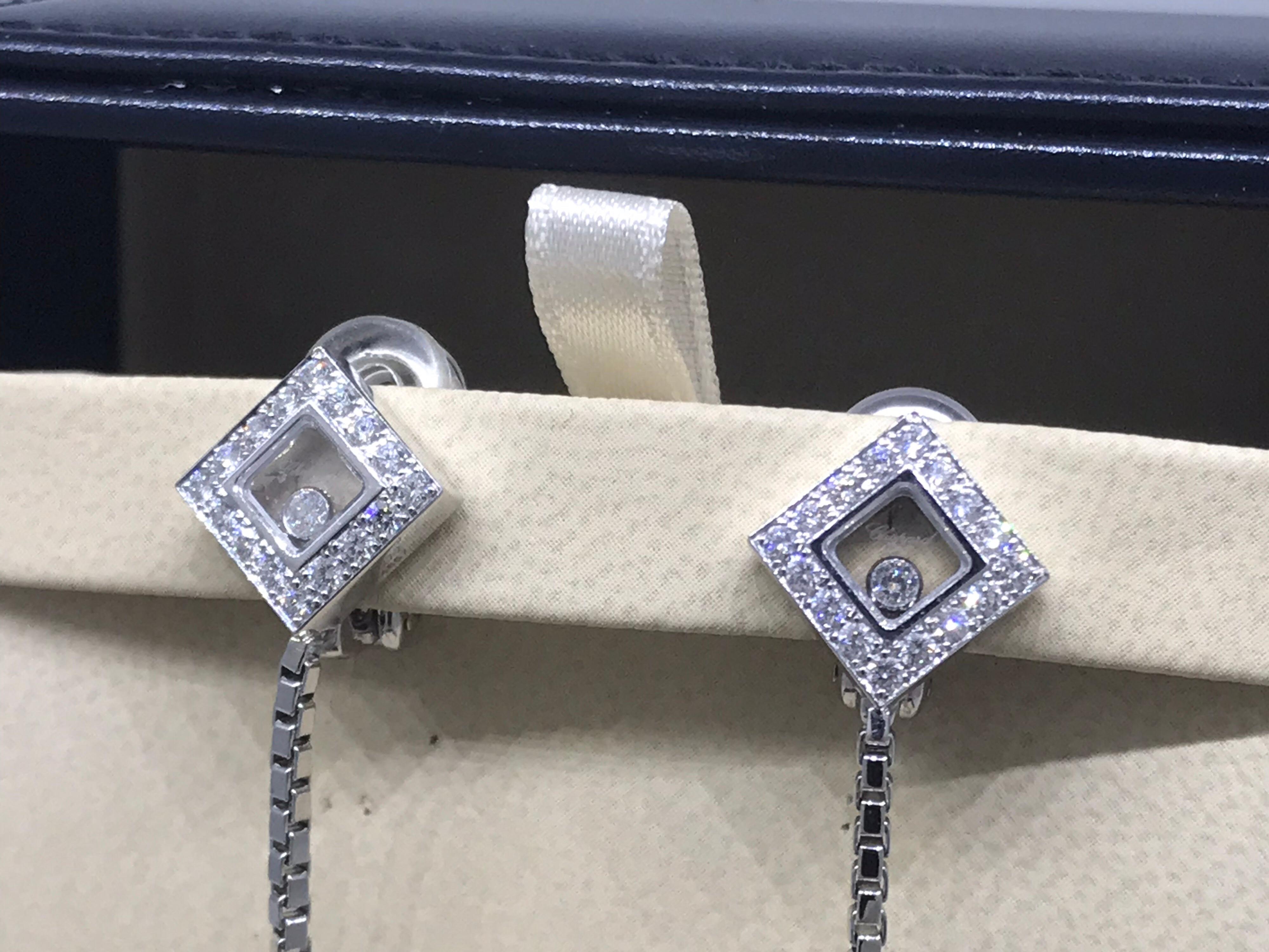 Chopard Happy Diamonds Square White Gold and Diamond Gold Long Clip-On Earrings For Sale 2