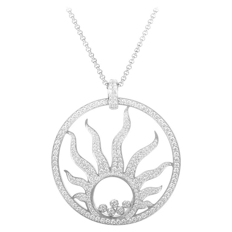 Chopard Happy Diamonds Sun 18 Karat White Gold Diamond Pave Sun Pendant Necklace