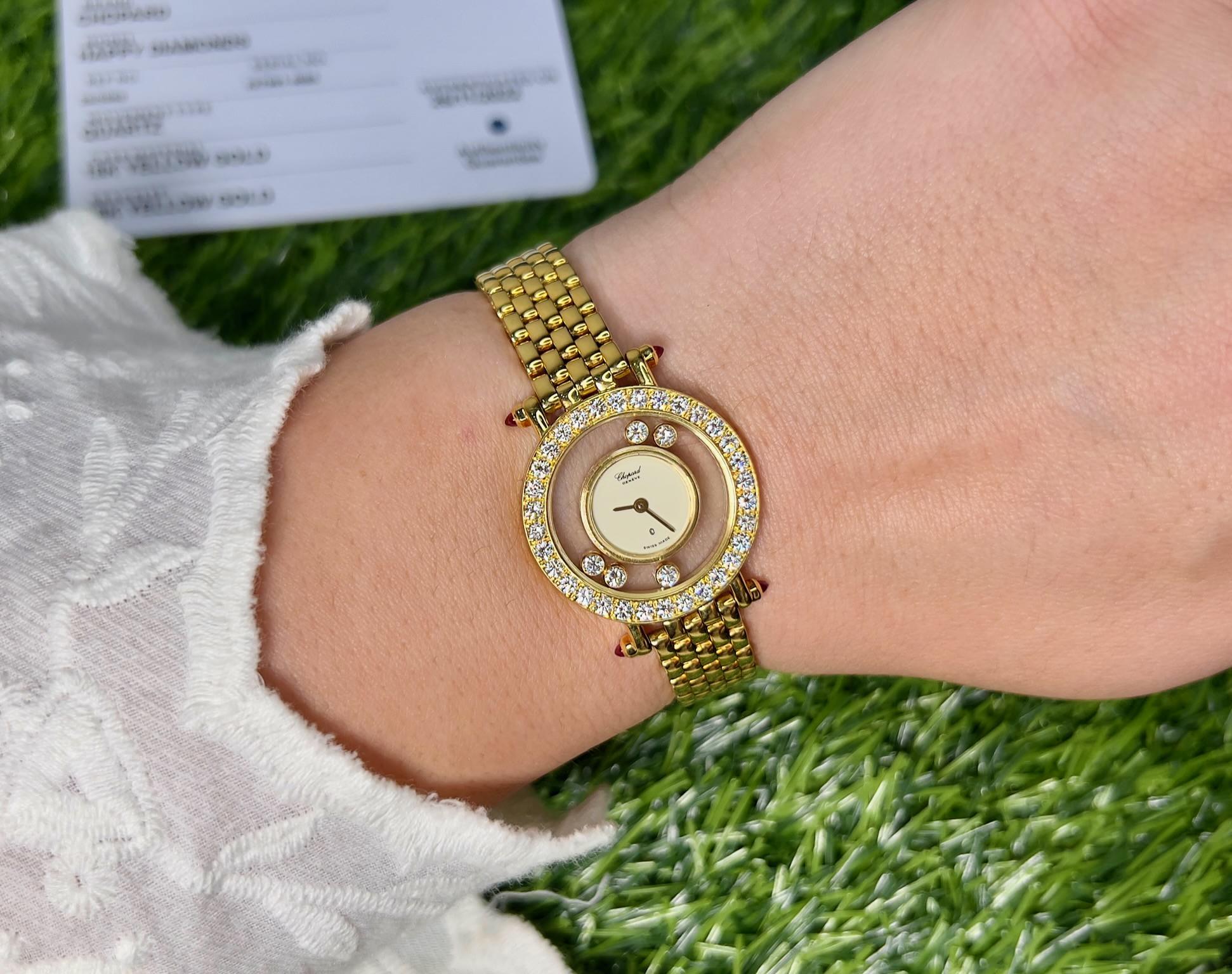 Brand: Chopard
Collection: Happy Diamonds
Model: 20/5060
It comes with the Original Box & Authenticity Card
Metal: 18K Yellow Gold
Band Length: 6.5 inches
