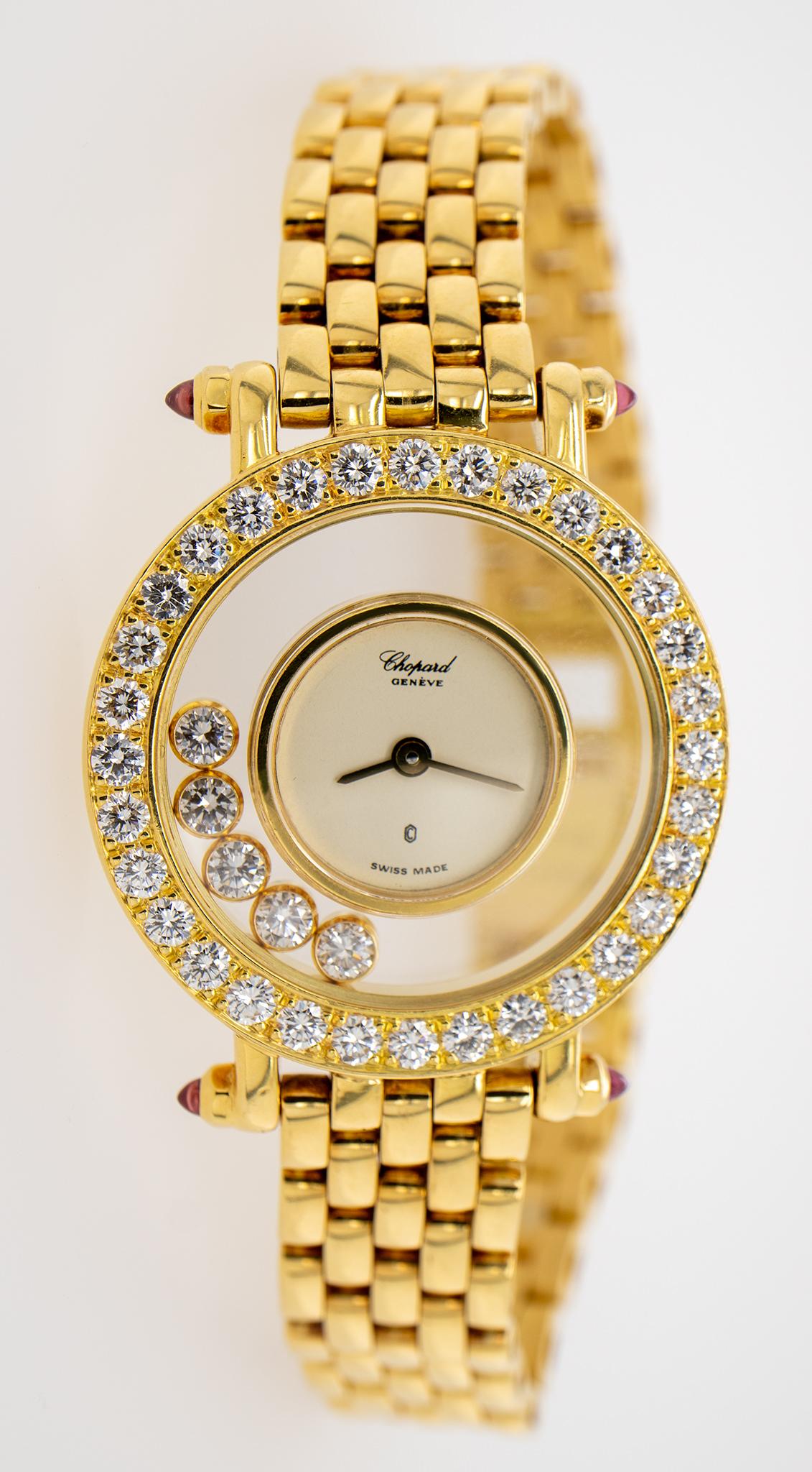 Contemporary Chopard Happy Diamonds Watch 18K Yellow Gold Original Box