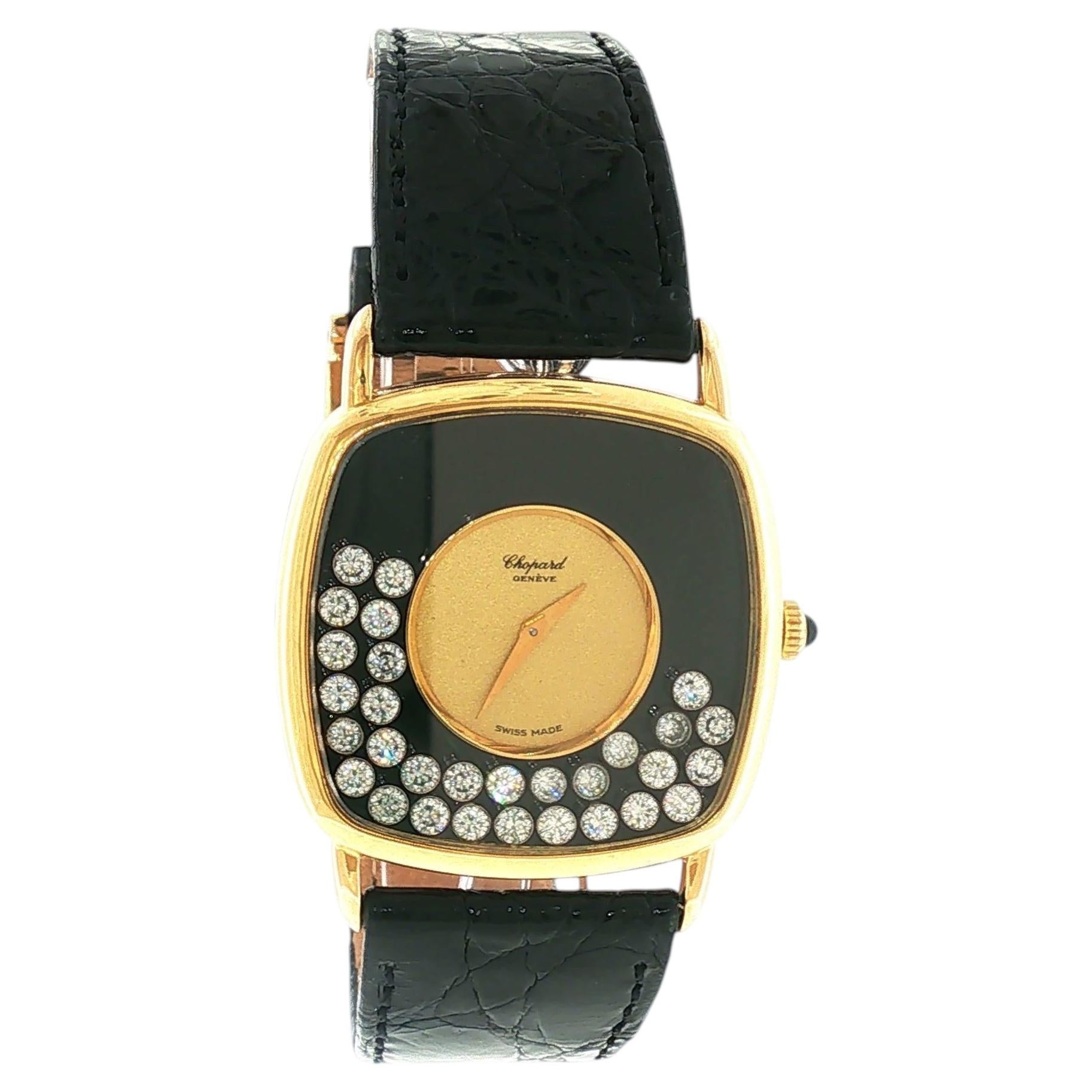 Chopard Happy Diamonds Watch in Yellow Gold w/Crocodile Strap