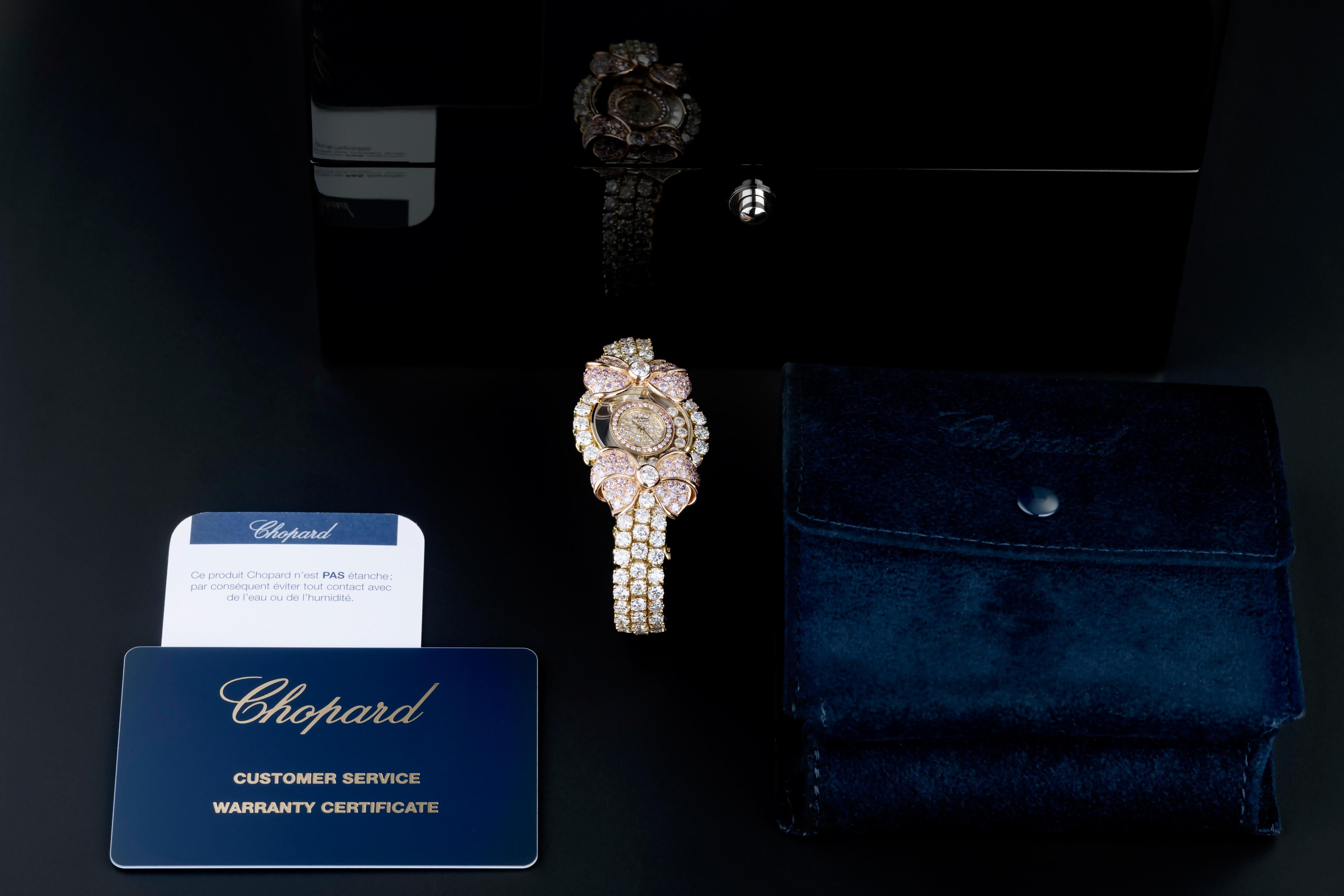 Modern Chopard Happy Diamonds, White and Pink Diamond Bow Watch For Sale
