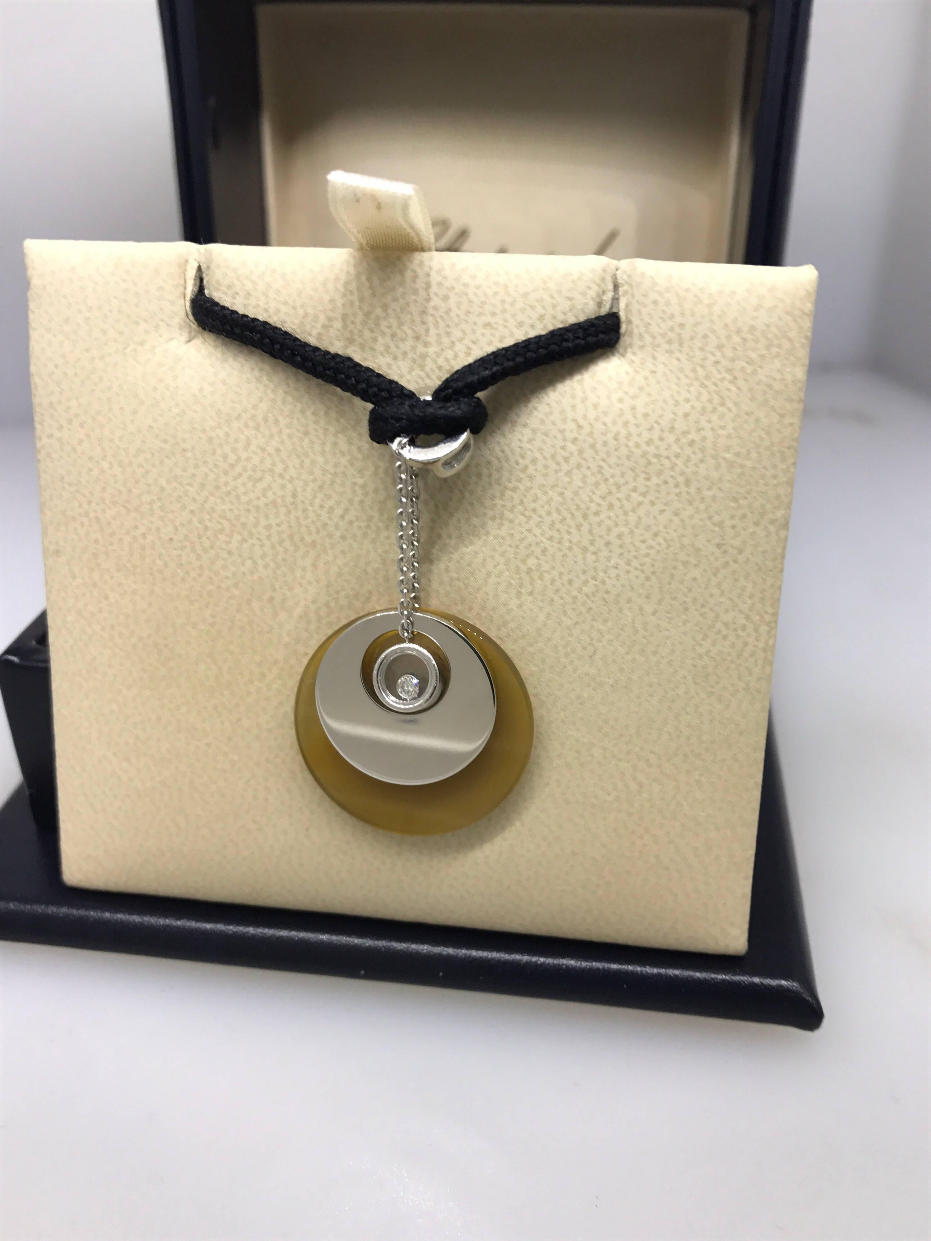 Chopard Happy Diamonds White Gold and Chalcedony Pendant on Silk Cord Brand New In New Condition For Sale In New York, NY