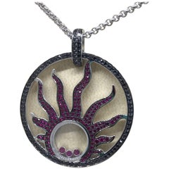 Chopard Happy Diamonds White Gold and Rubies Sun Pendant Necklace 79/6571