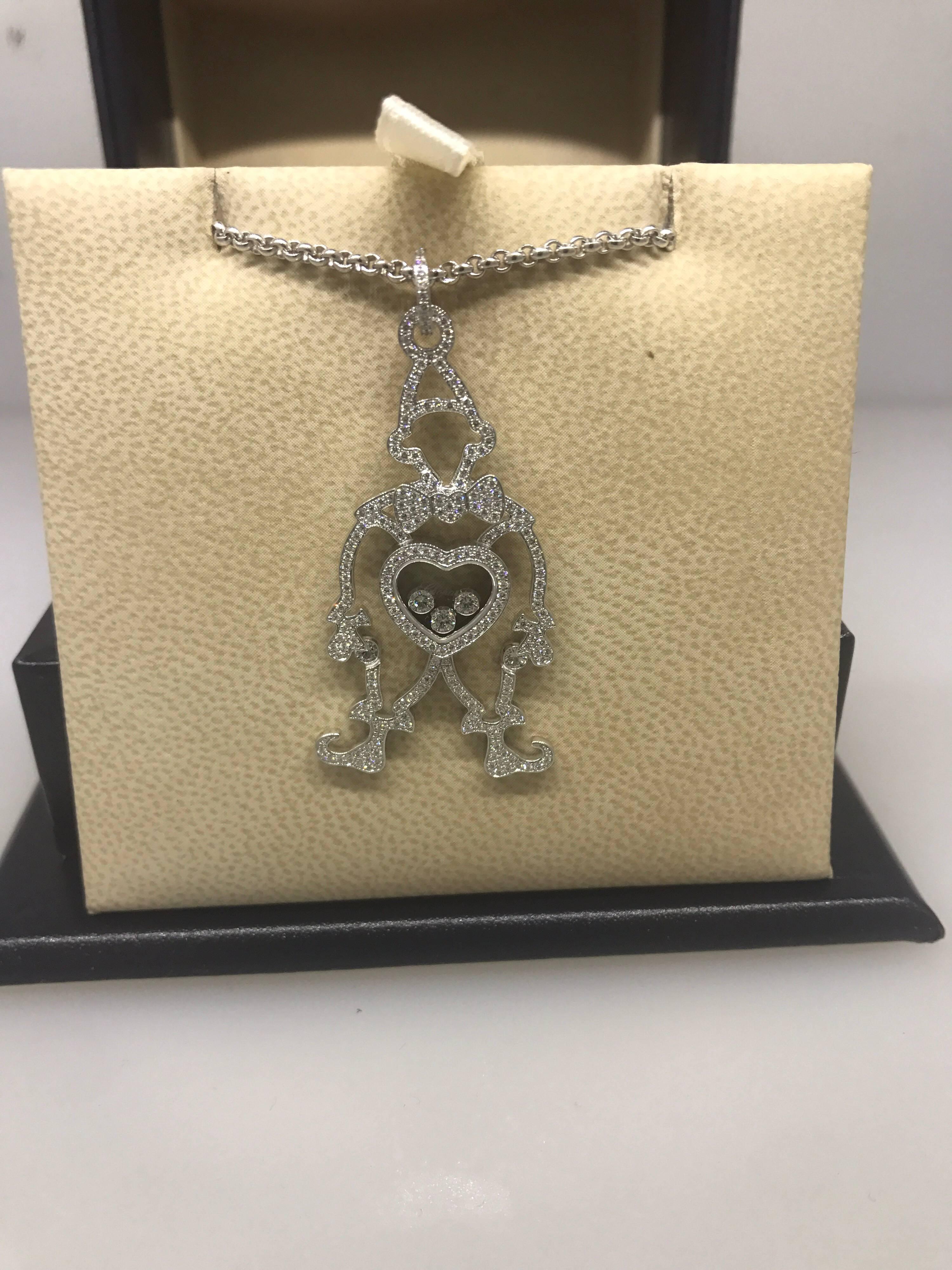 Chopard Happy Diamonds Clown Pendant / Necklace

Model Number: 79/7225-1003

100% Authentic

Brand New

Comes with original Chopard box, certificate of authenticity and warranty, and jewels manual

18 Karat White Gold (15.86gr)

231 Diamonds on the
