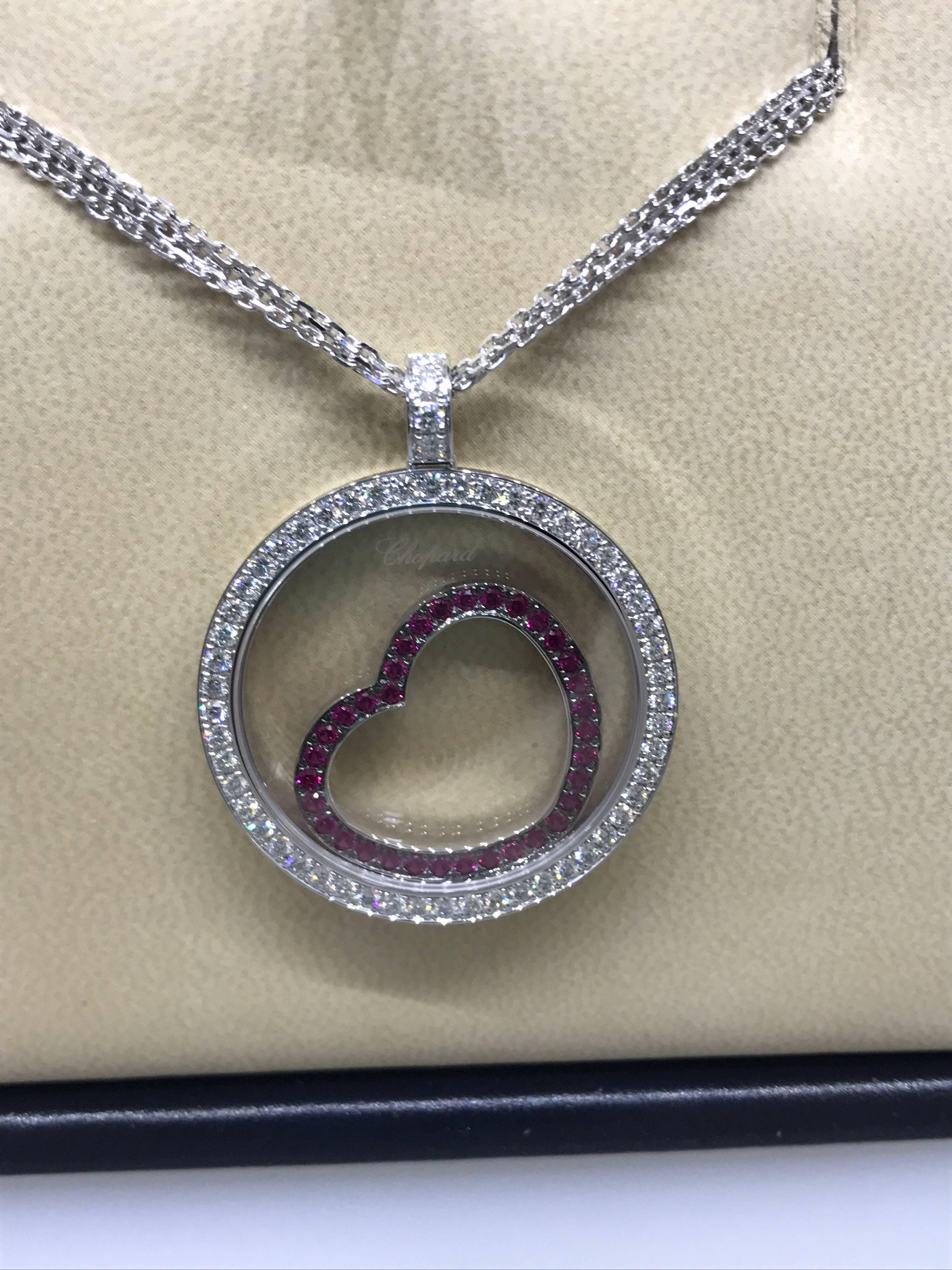 Chopard Happy Diamonds White Gold Diamond and Rubies Heart Pendant Necklace New 1