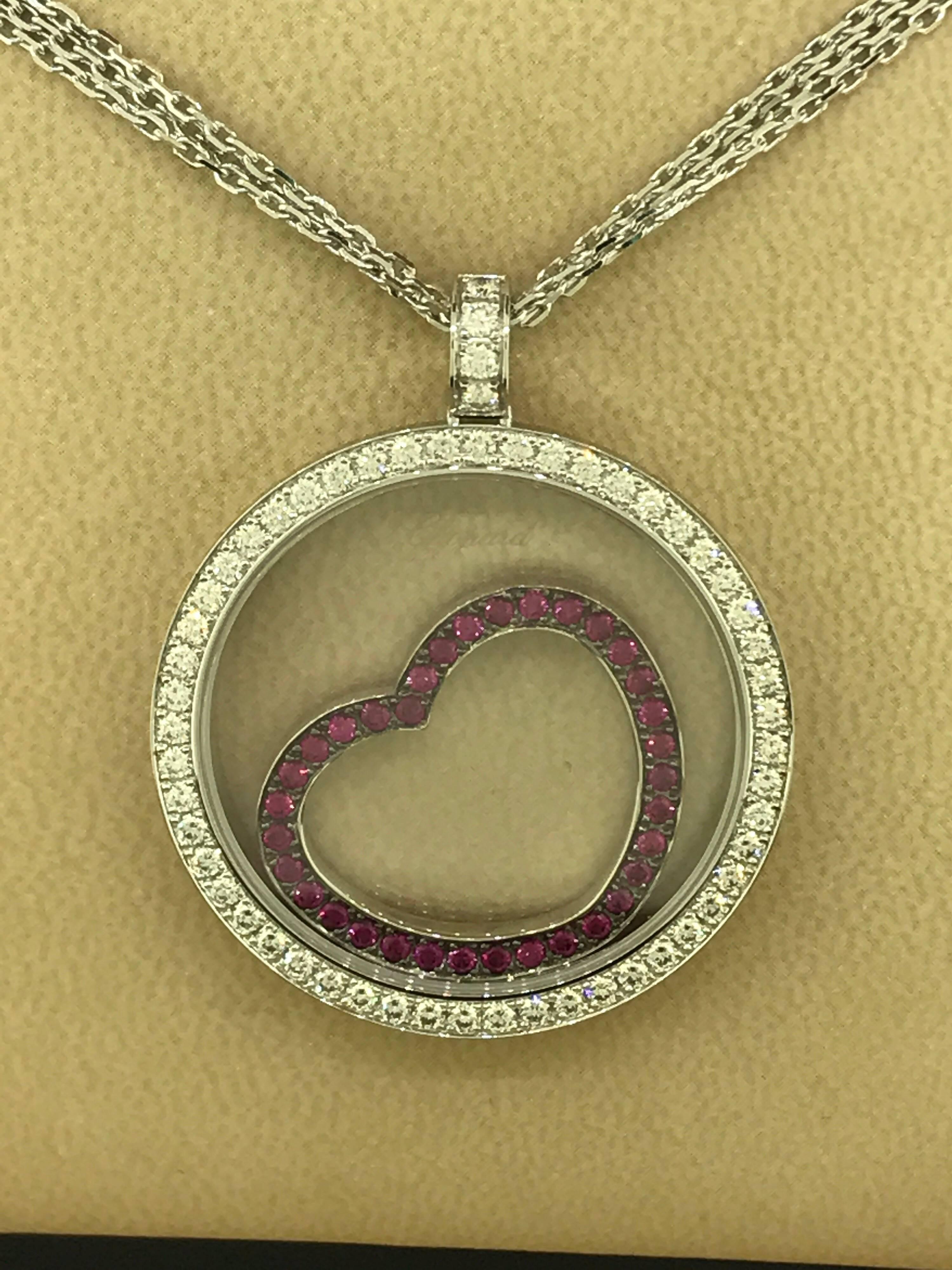 Chopard Happy Diamonds White Gold Diamond and Rubies Heart Pendant Necklace New 2