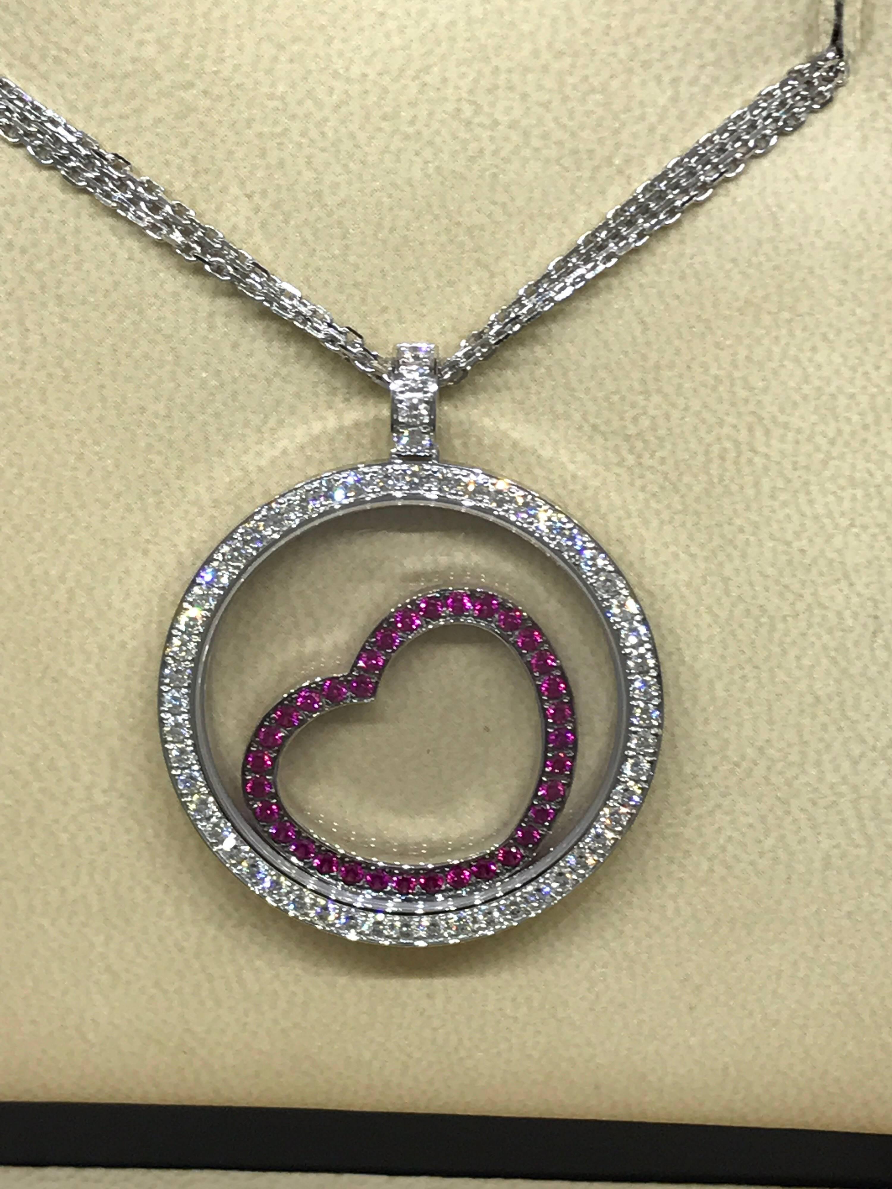 Chopard Happy Diamonds White Gold Diamond and Rubies Heart Pendant Necklace New 3