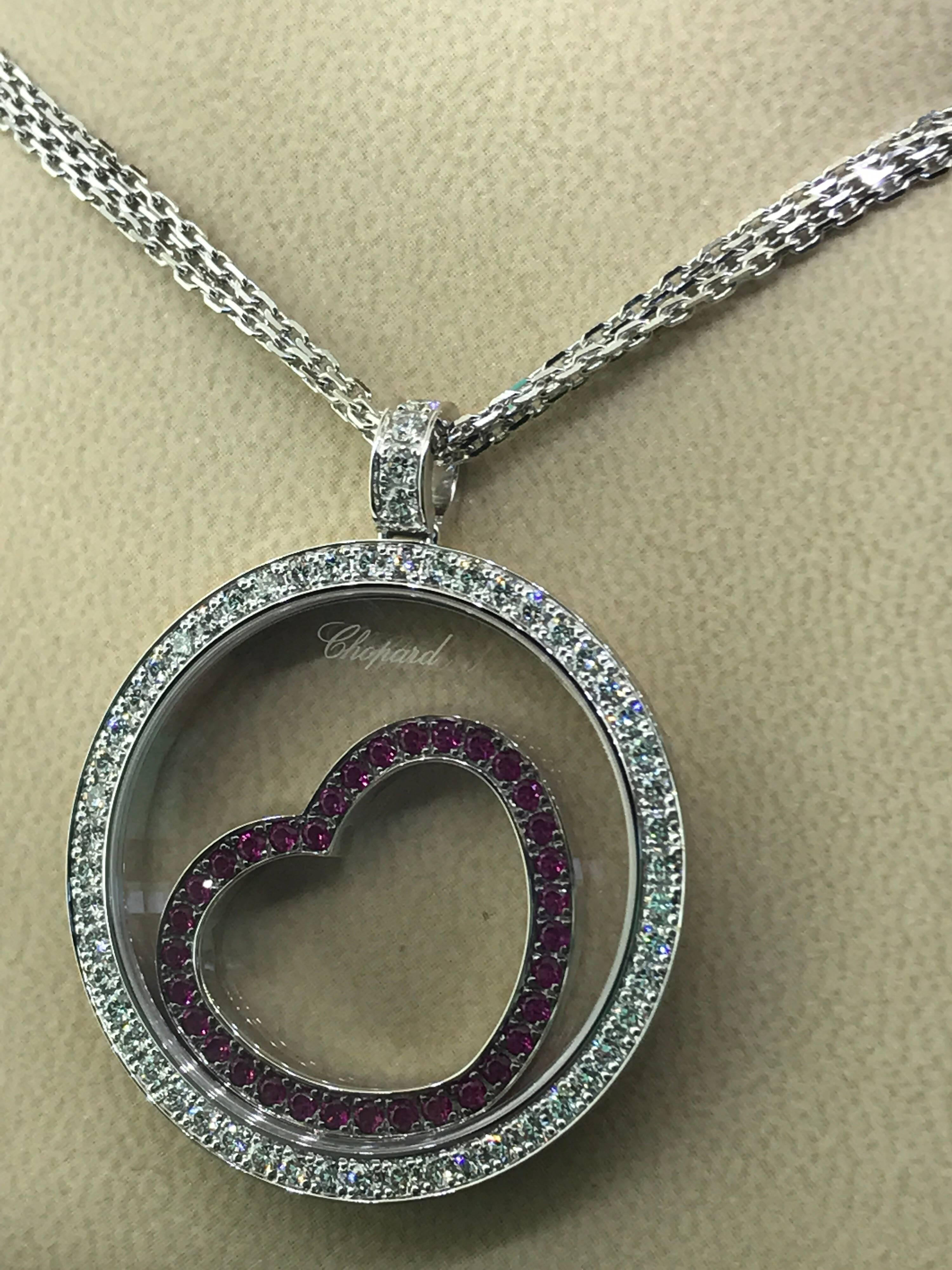 Chopard Happy Diamonds White Gold Diamond and Rubies Heart Pendant Necklace New 5
