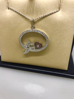 Chopard Happy Diamonds White Gold Diamond and Rubies "I Love U" Pendant Necklace
