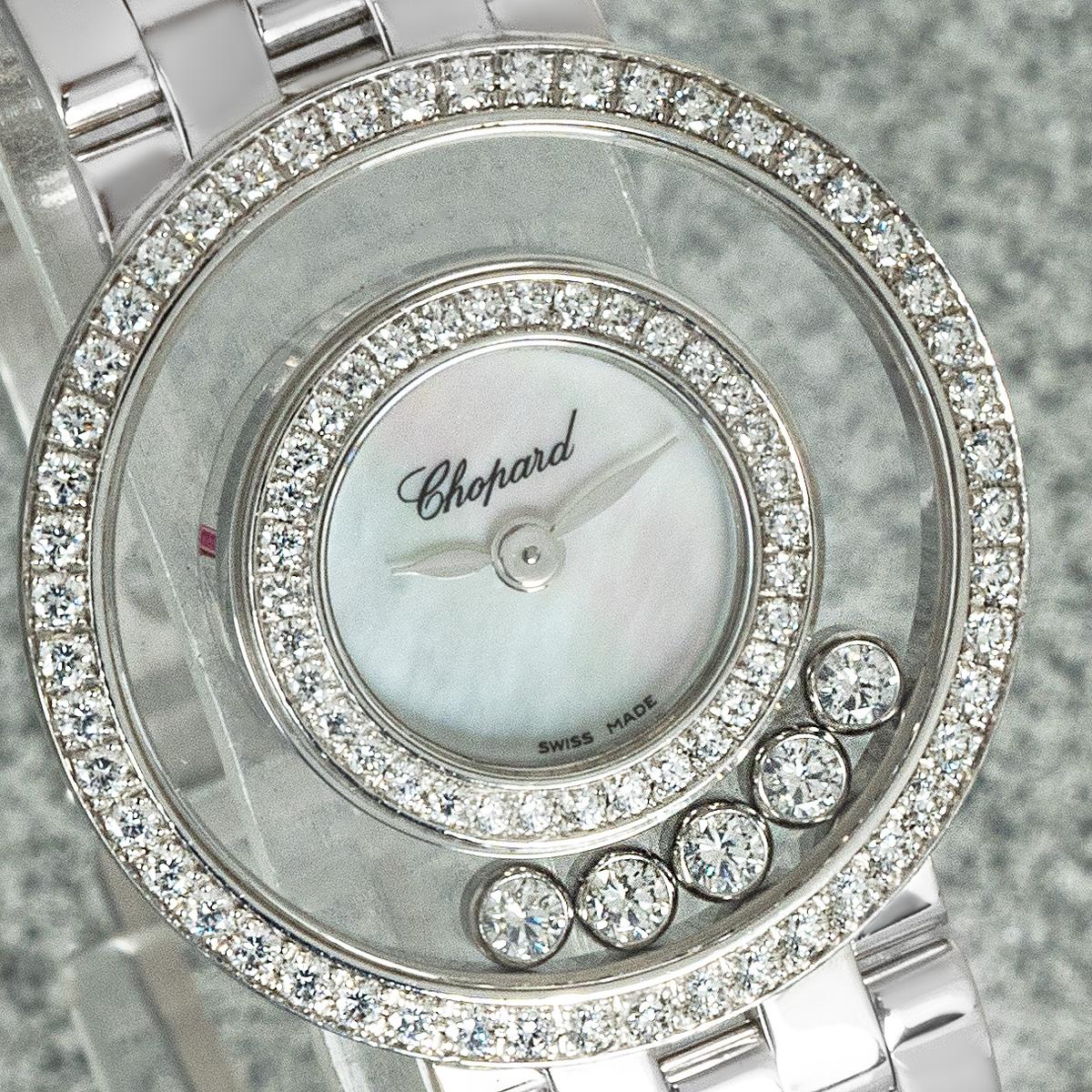 Round Cut Chopard Happy Diamonds White Gold Diamond Set 4527/1 For Sale