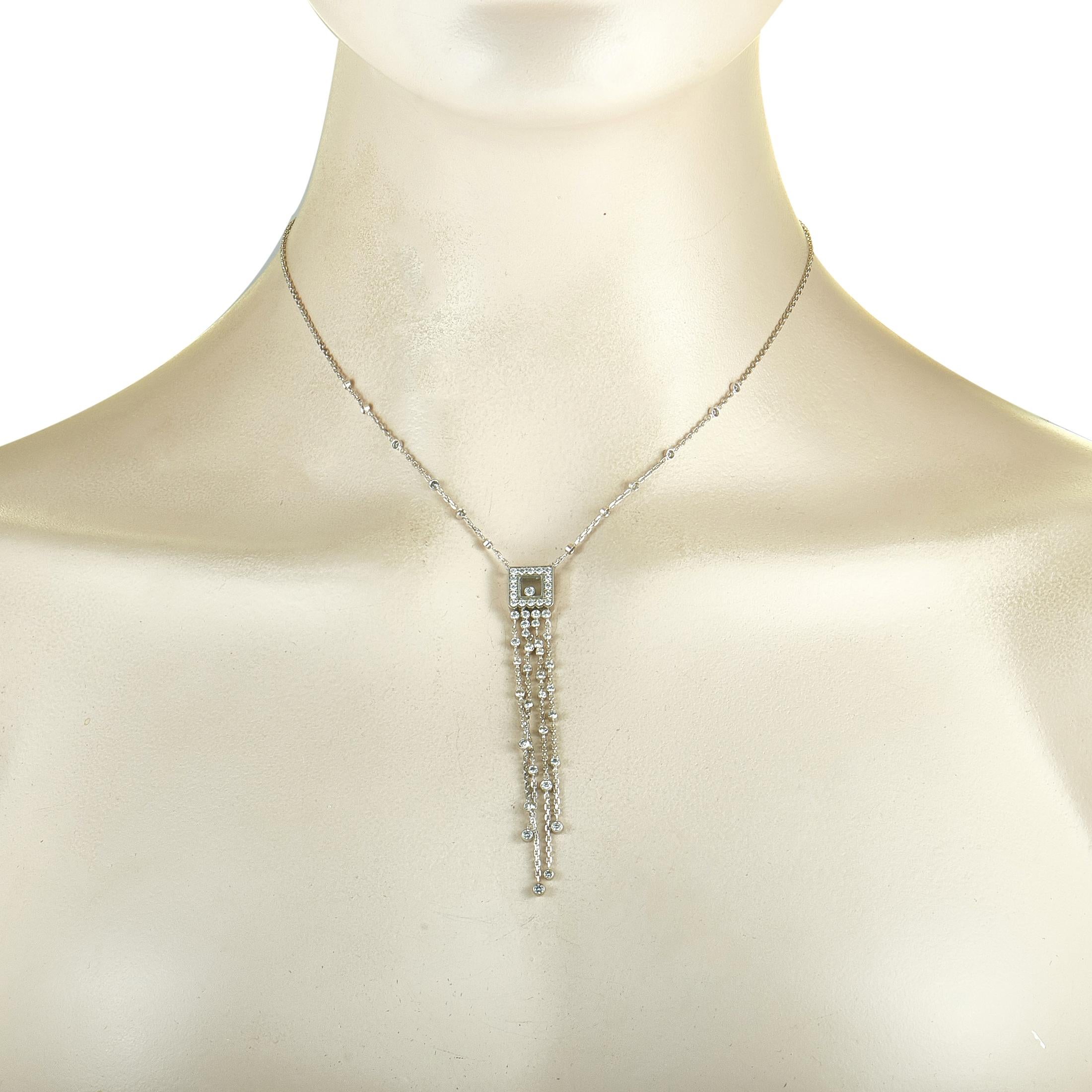 Chopard Happy Diamonds White Gold Diamond Square Pendant Chain Necklace In New Condition In Southampton, PA