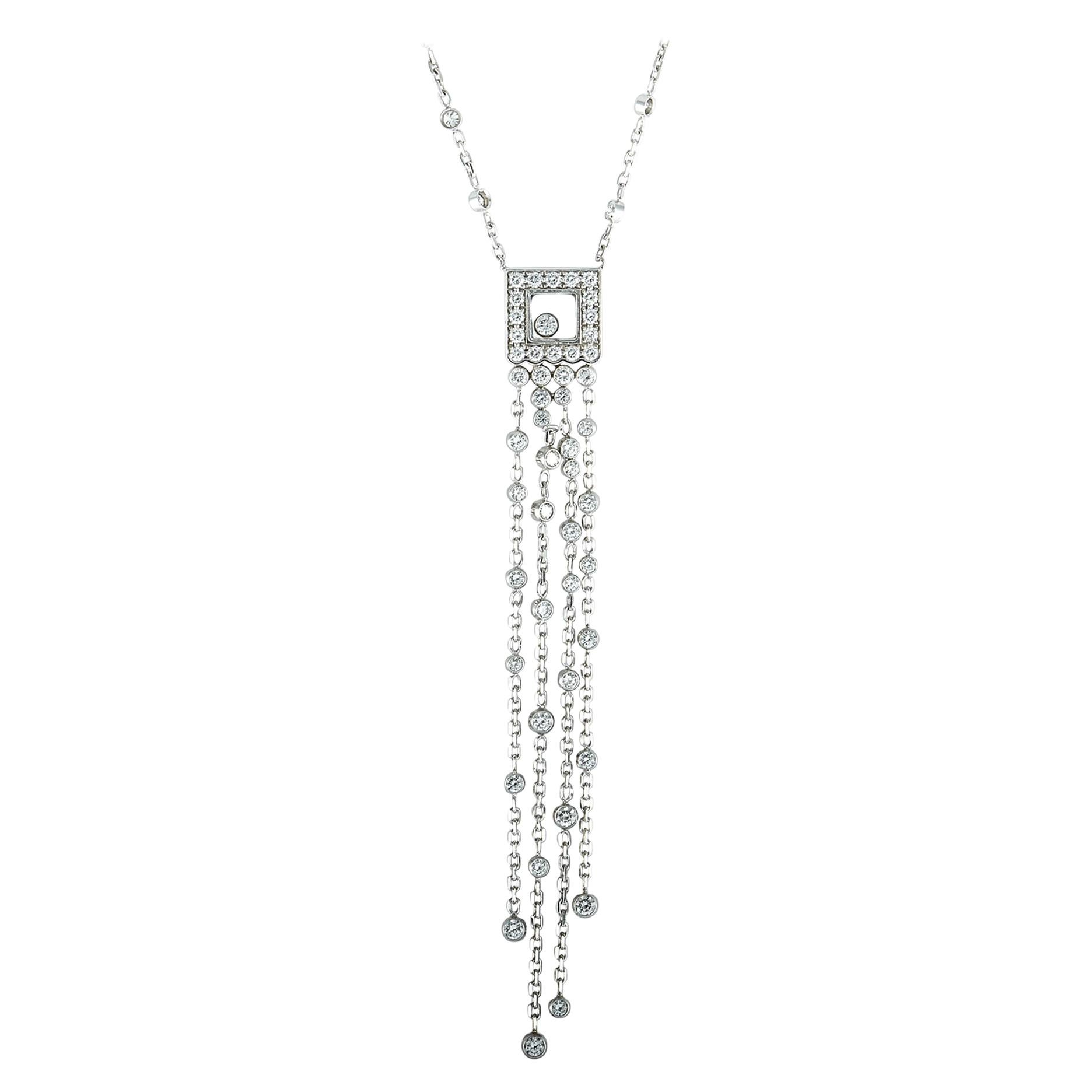 Chopard Happy Diamonds White Gold Diamond Square Pendant Chain Necklace