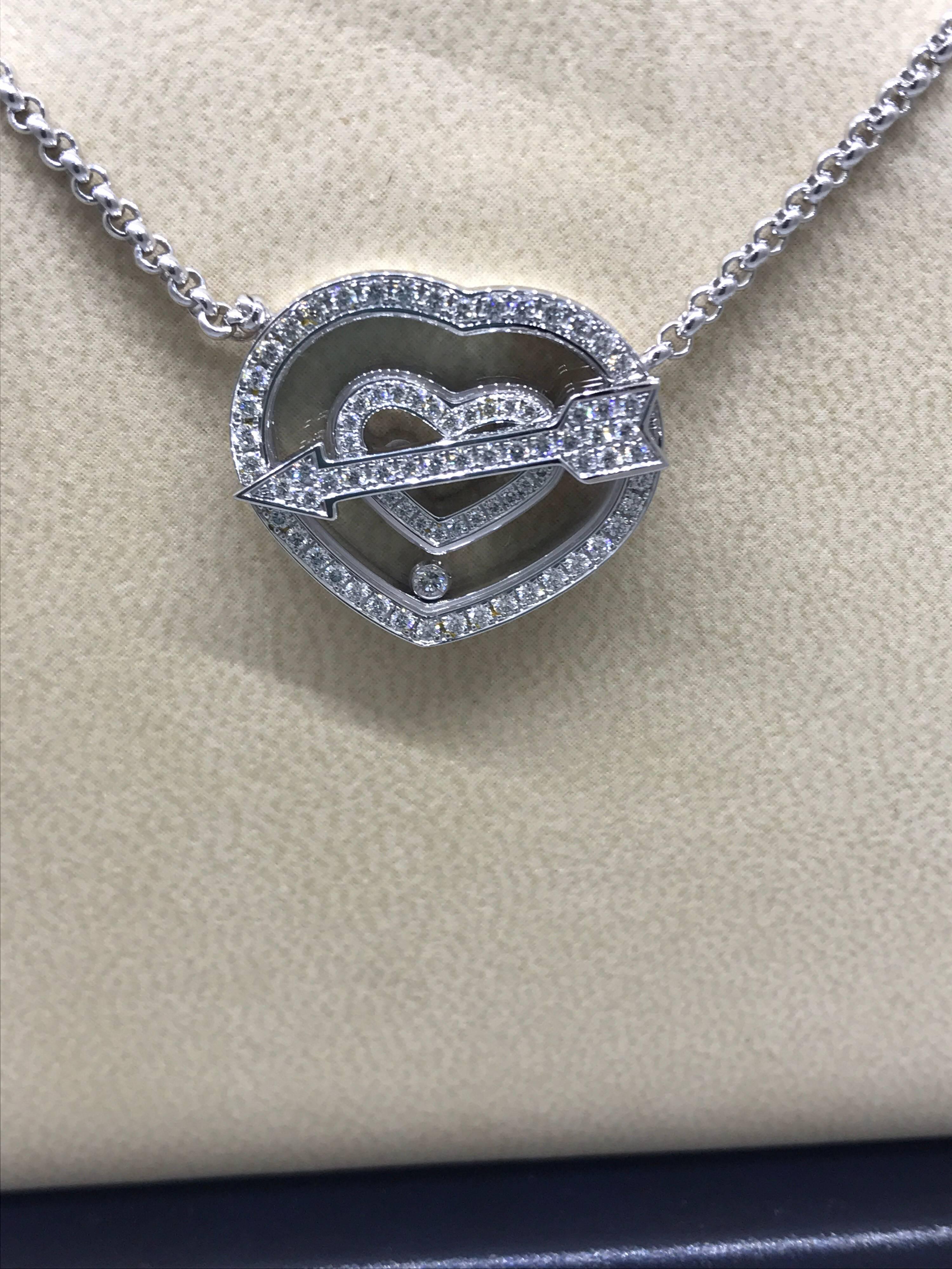 Chopard Happy Diamonds White Gold Full Diamond Heart Pendant Necklace Brand New In New Condition For Sale In New York, NY
