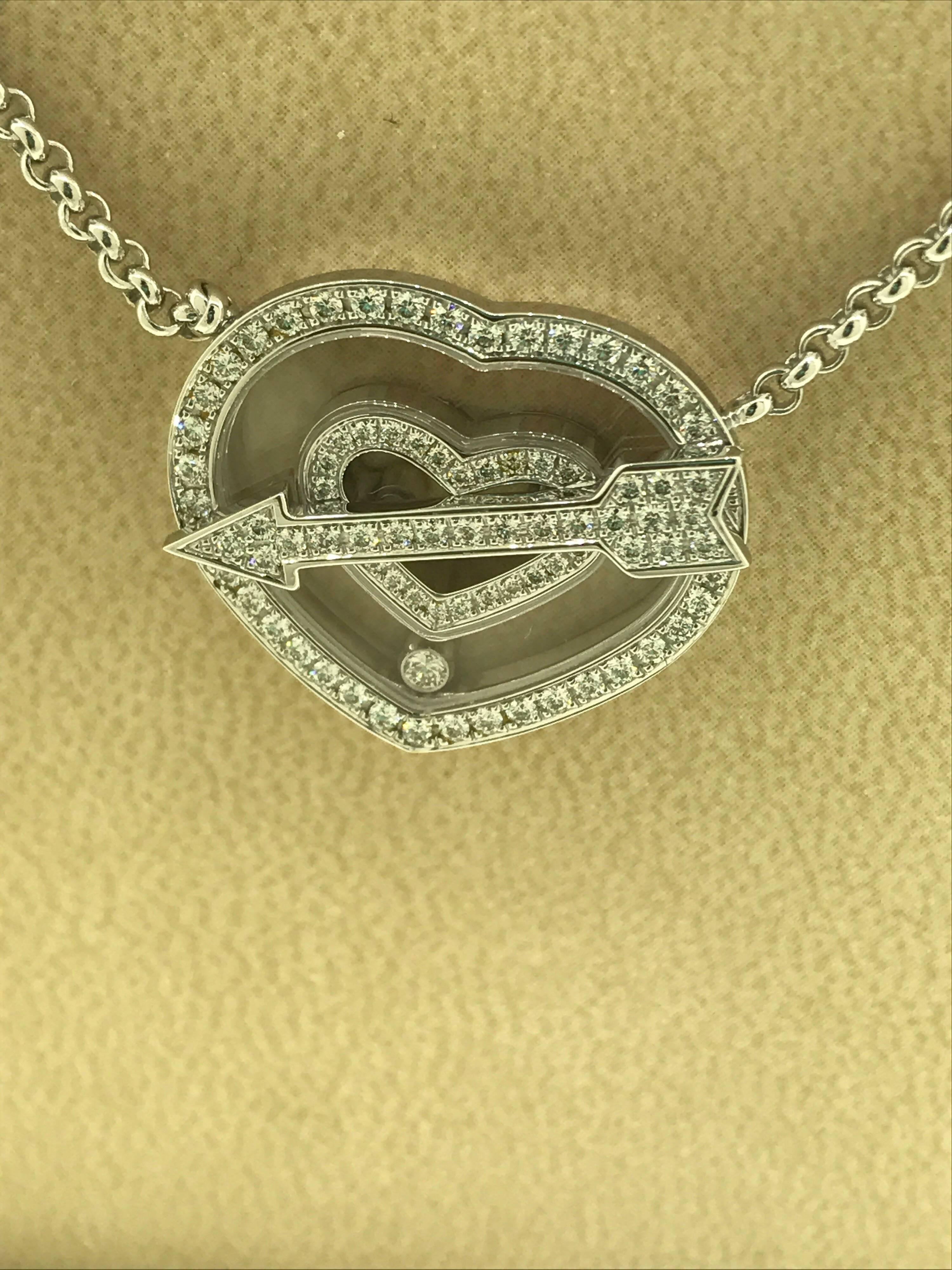 Women's Chopard Happy Diamonds White Gold Full Diamond Heart Pendant Necklace Brand New For Sale