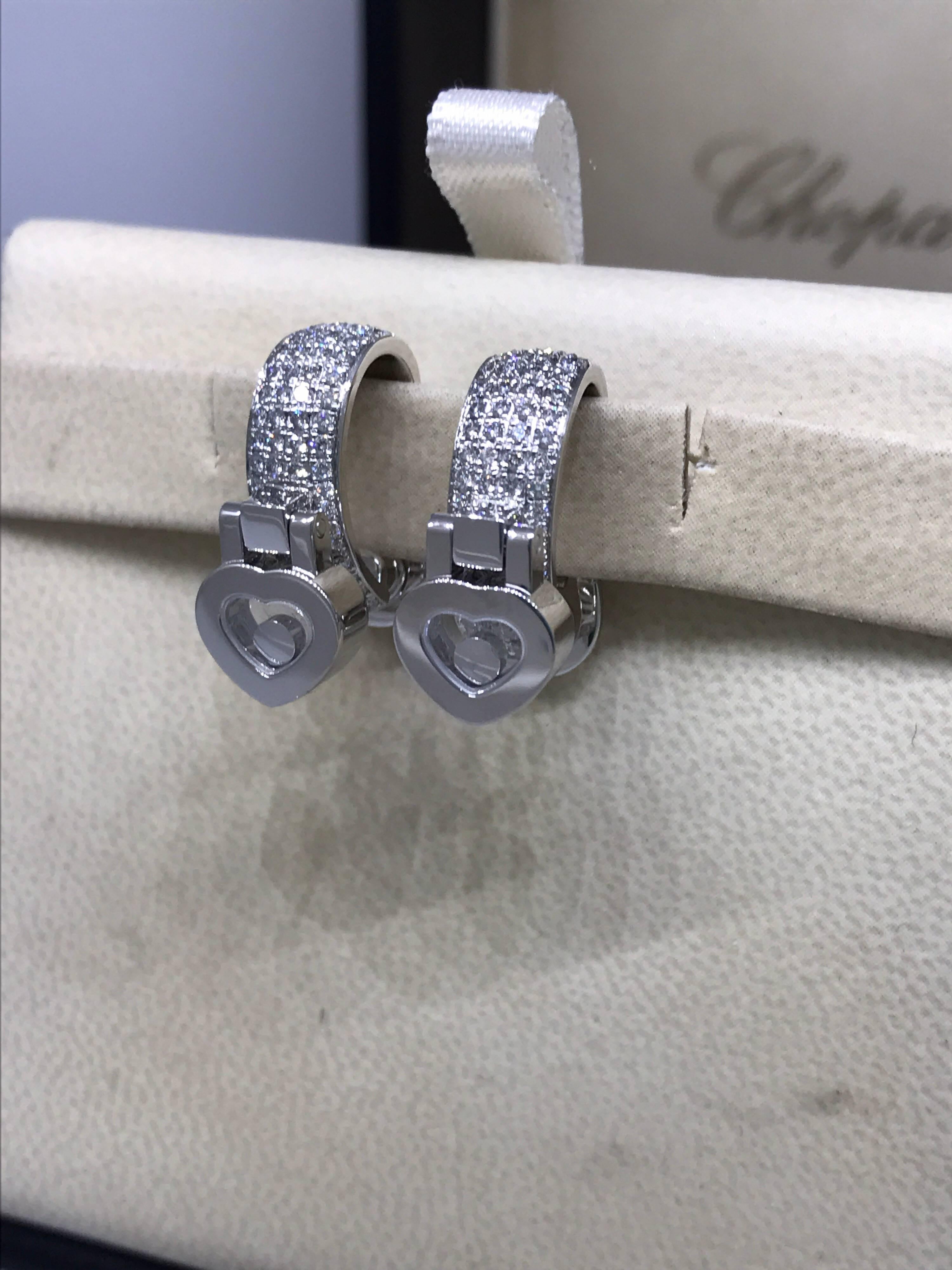 Women's Chopard Happy Diamonds White Gold Hearts Diamond Earrings 84/6987-1001 Brand New For Sale