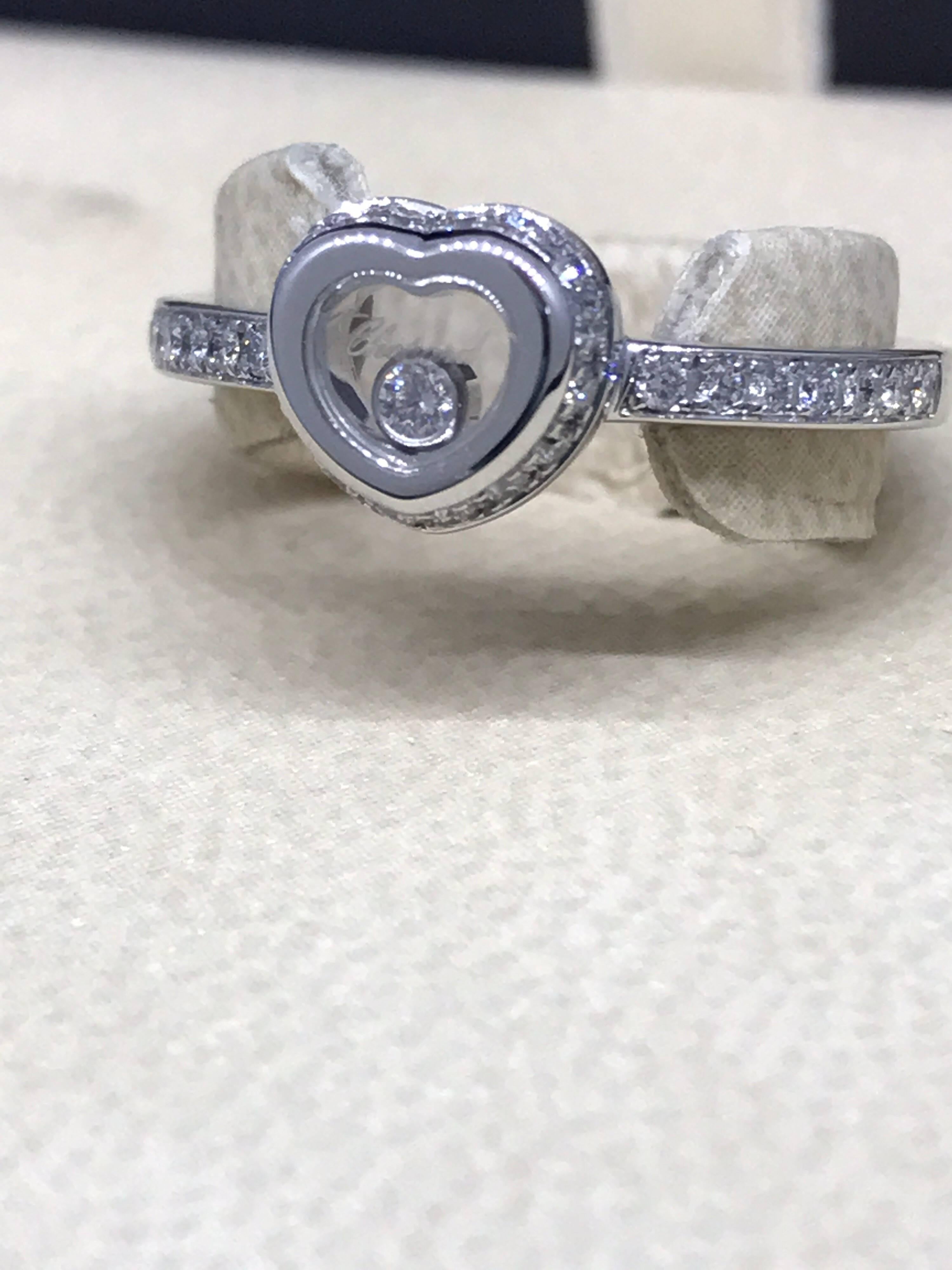 Women's Chopard Happy Diamonds White Gold Mini Pave Diamond Heart Ring Brand New For Sale