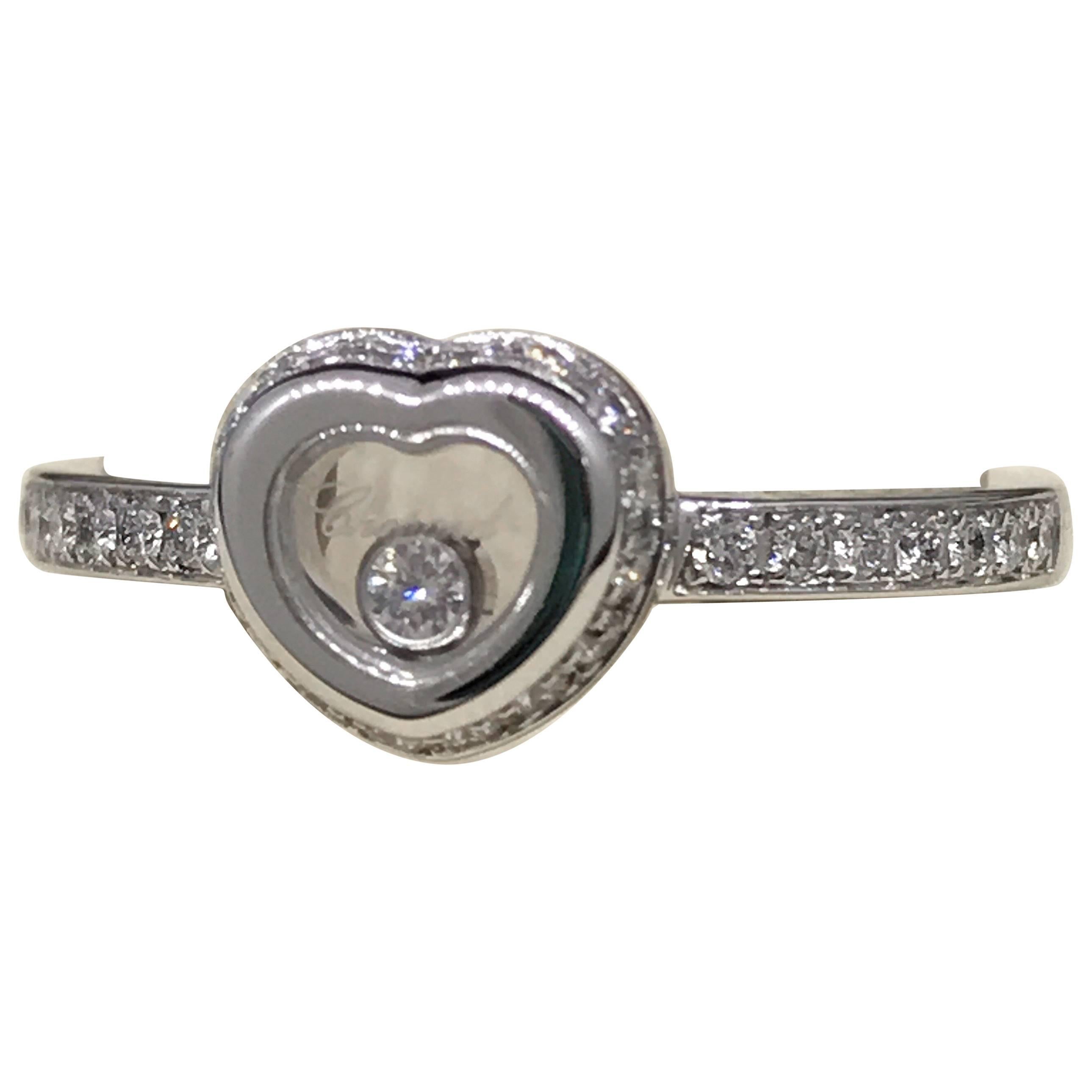 Chopard Happy Diamonds White Gold Mini Pave Diamond Heart Ring Brand New For Sale