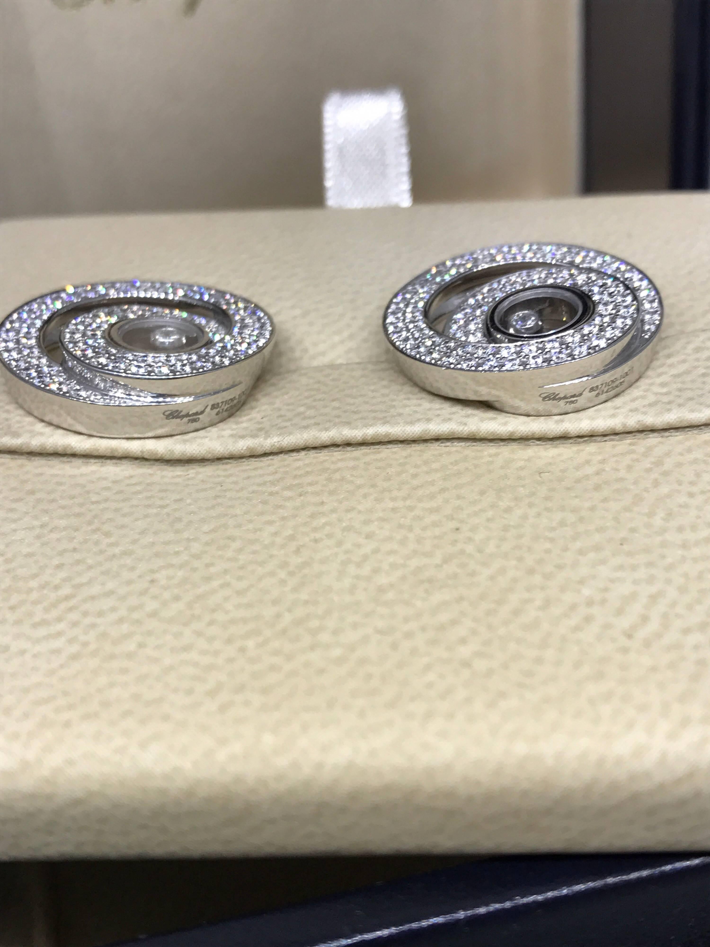 Chopard Happy Diamonds White Gold Pave Diamond Earrings 83/7109-1001 Brand New For Sale 1