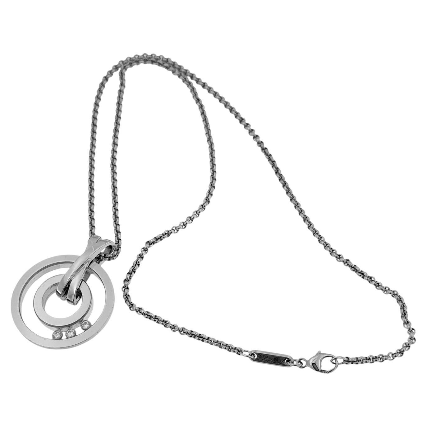 Ciondolo Chopard Happy Diamonds in oro bianco con catena in vendita