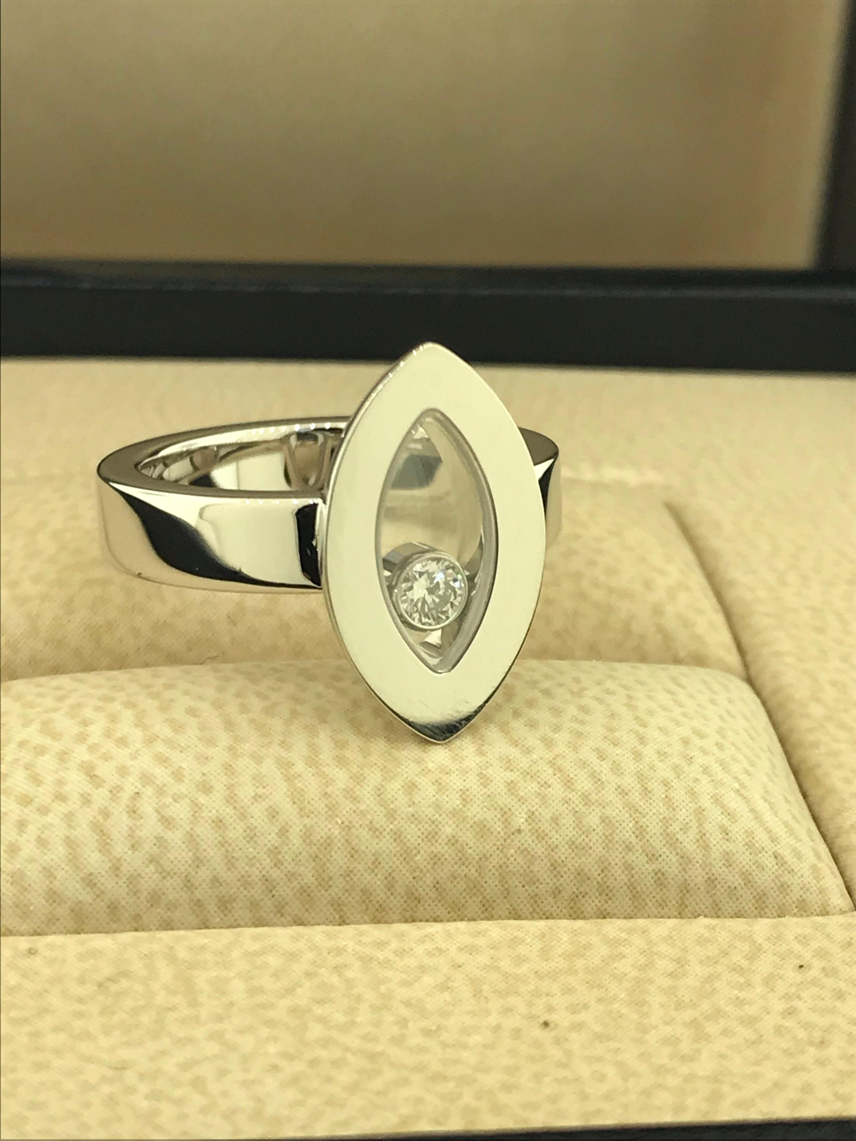 Chopard Happy Diamonds Tear Drop Shaped Ring

Model Number: 82/5715-1107

100% Authentic

Brand New

Comes with original Chopard Box, Certificate of Authenticity and Warranty, and Jewels Manual

18 Karat White Gold 

Ring Weight: 10.3gr

Size 5.25